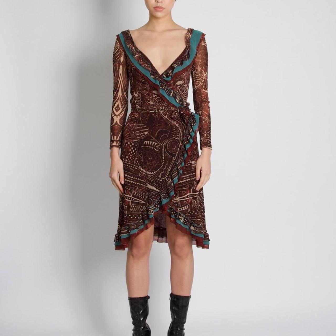 Jean Paul Gaultier Classique Kleid  1990er Jahre Vintage Stammeskunst Aztekisches Wickelkleid im Angebot 2