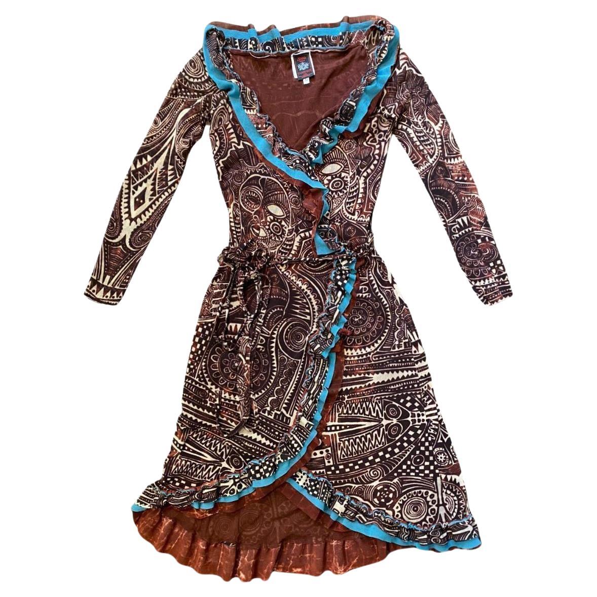 Jean Paul Gaultier Classique Kleid  1990er Jahre Vintage Stammeskunst Aztekisches Wickelkleid im Angebot
