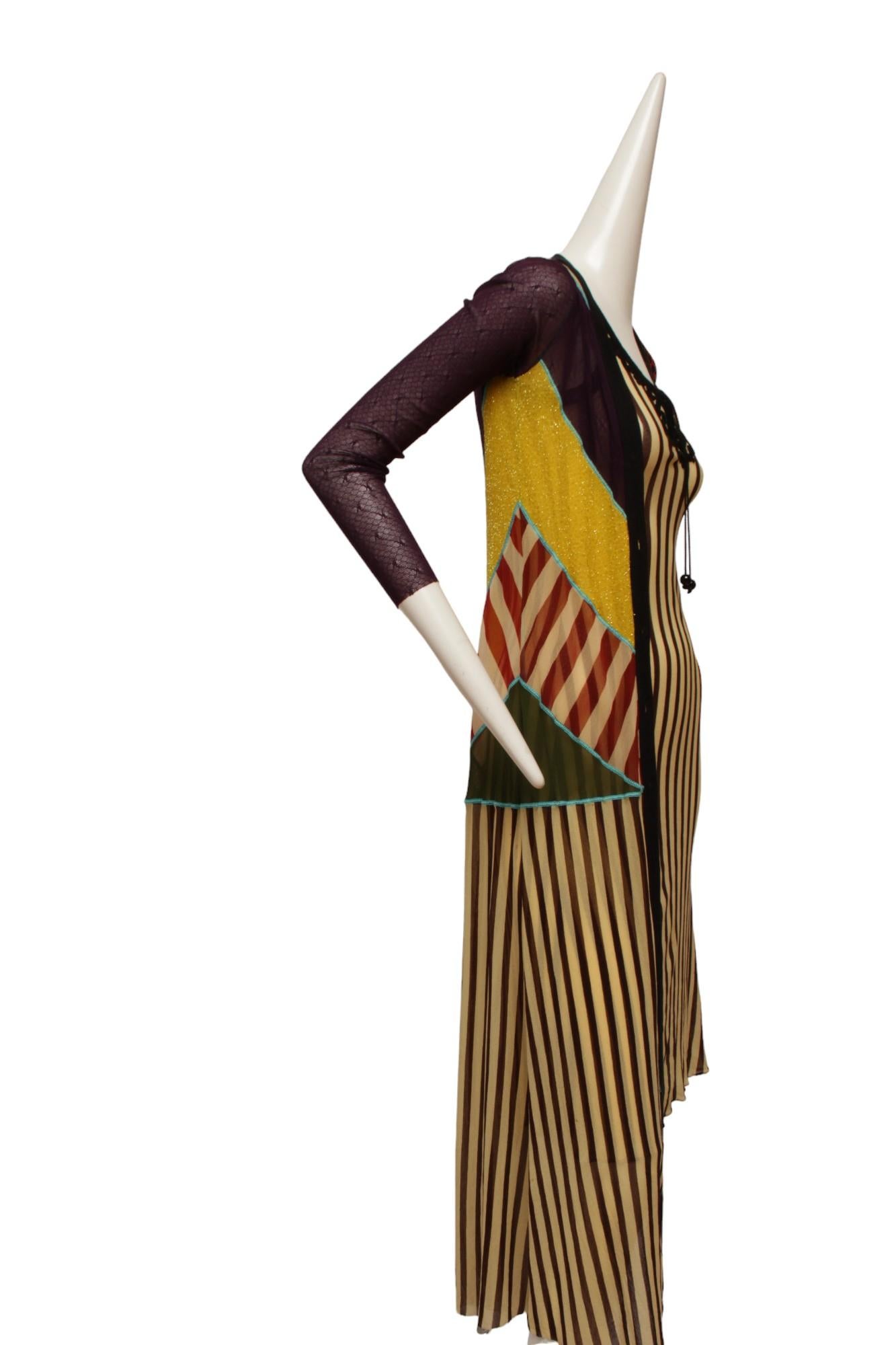 Brown Jean Paul Gaultier Classique Maille Pattern Blocked Button Up Long Cardigan