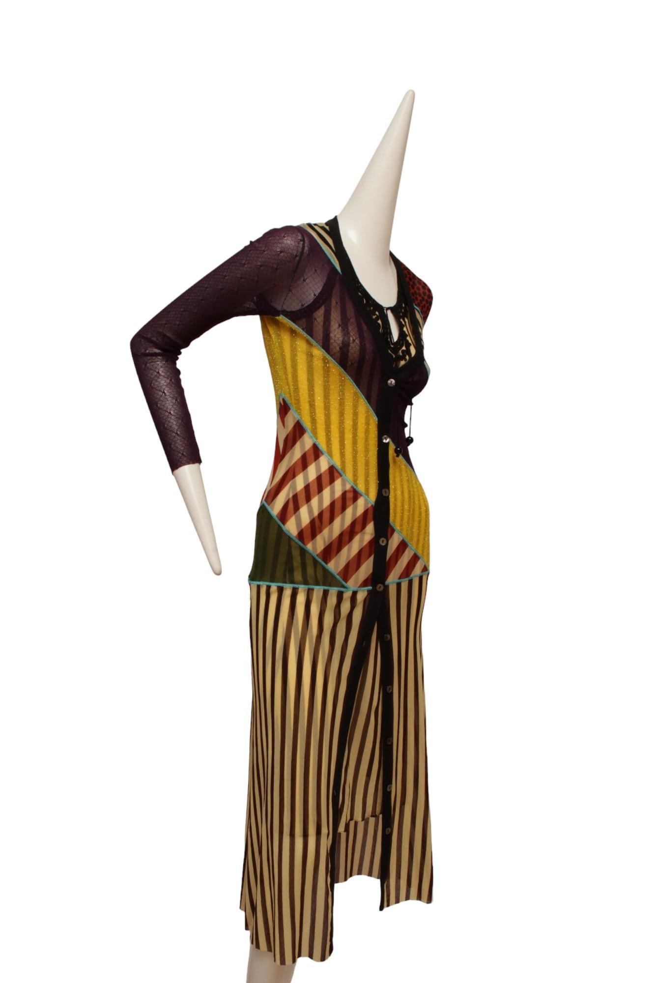Jean Paul Gaultier Classique Maille Pattern Blocked Button Up Long Cardigan In Excellent Condition In Kingston, NY