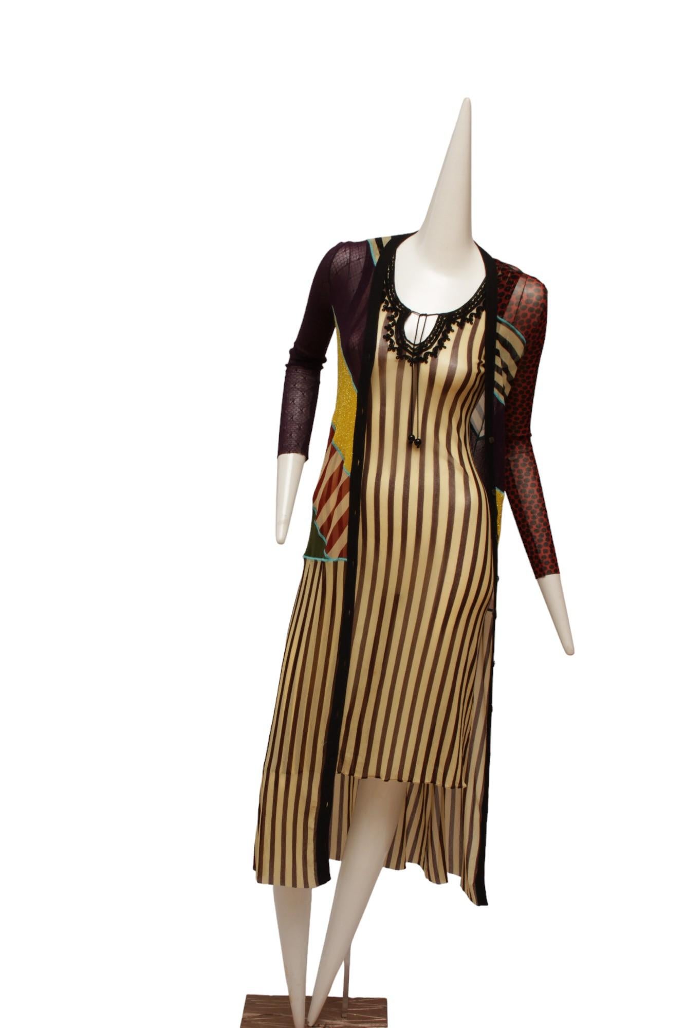 Women's Jean Paul Gaultier Classique Maille Pattern Blocked Button Up Long Cardigan