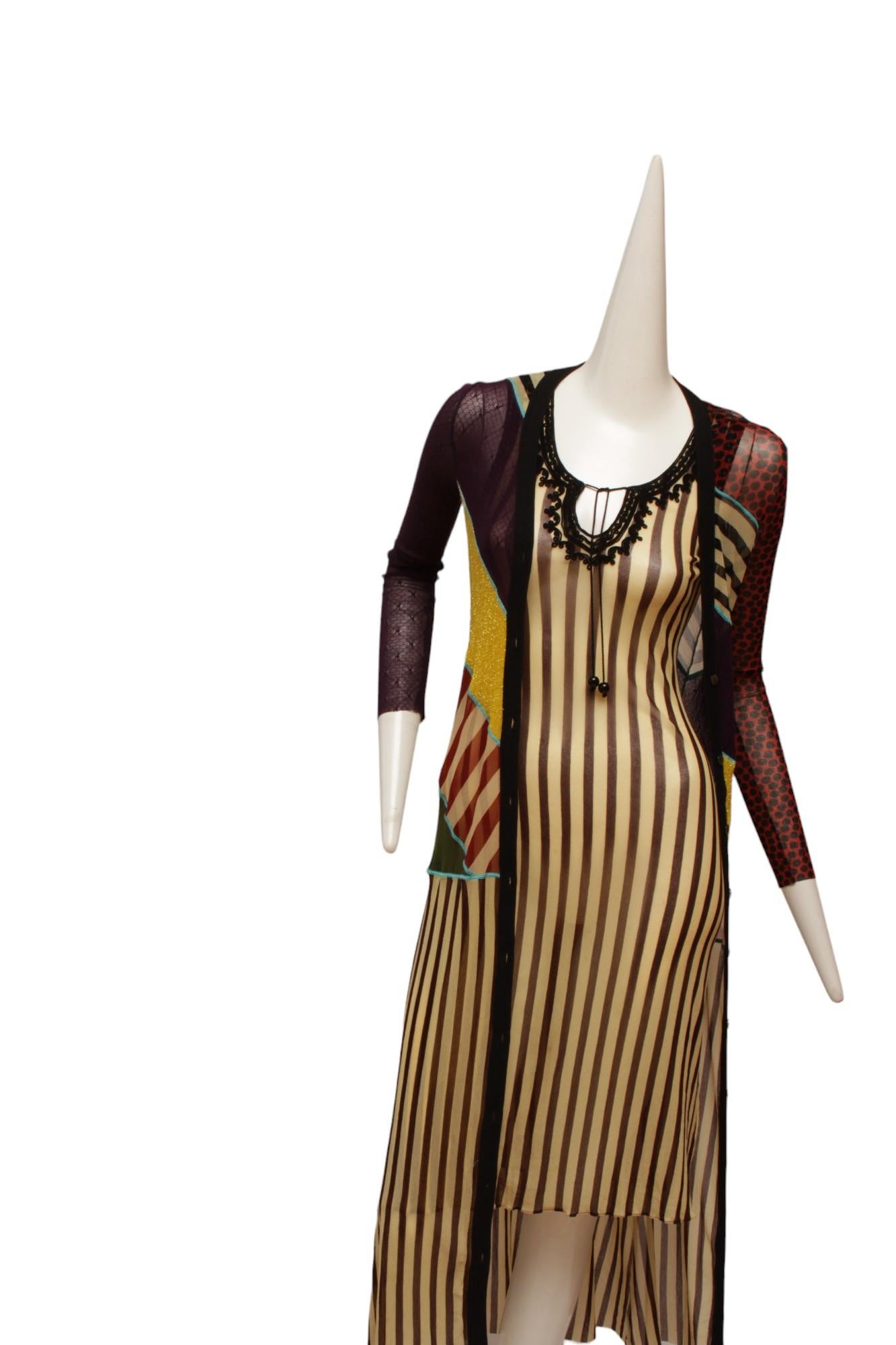 Jean Paul Gaultier Classique Maille Pattern Blocked Button Up Long Cardigan 1