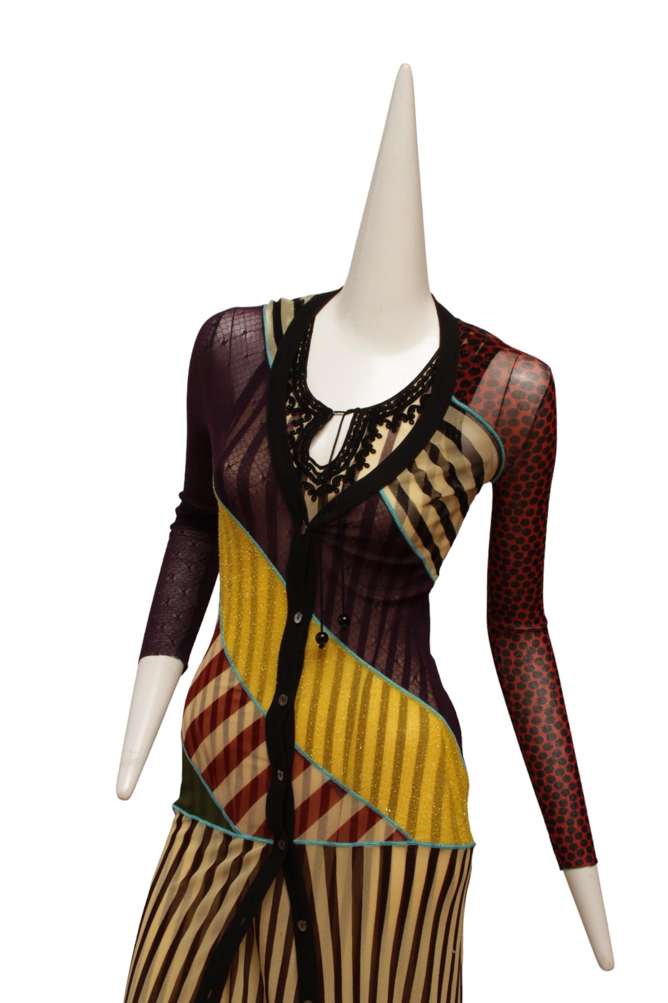 Jean Paul Gaultier Classique Maille Pattern Blocked Button Up Long Cardigan 3