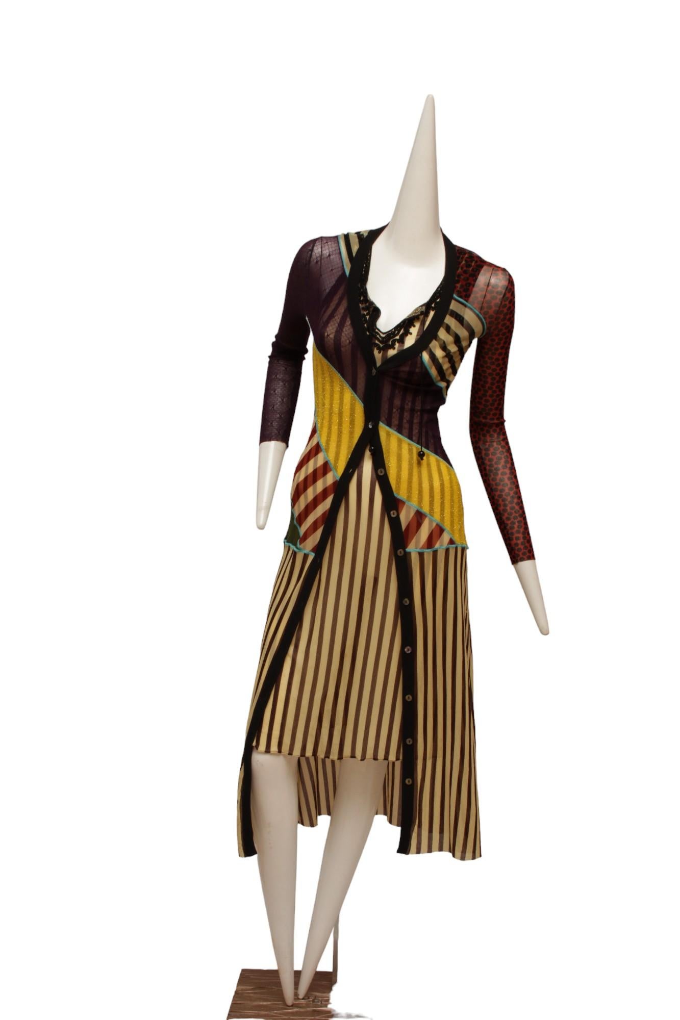 Jean Paul Gaultier Classique Maille Pattern Blocked Button Up Long Cardigan 4