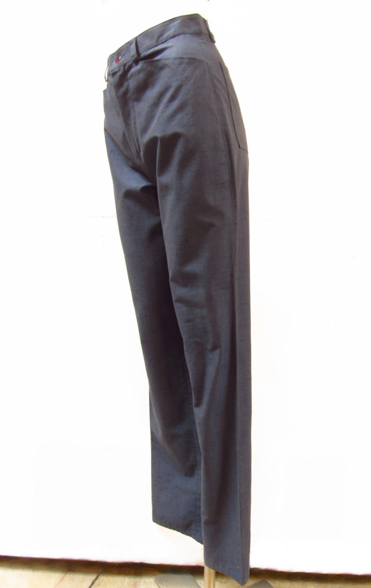 Vintage Jean Paul Gaultier Classique pants in a steely blue cotton and rayon blend with utilitarian pockets and belt loops.  