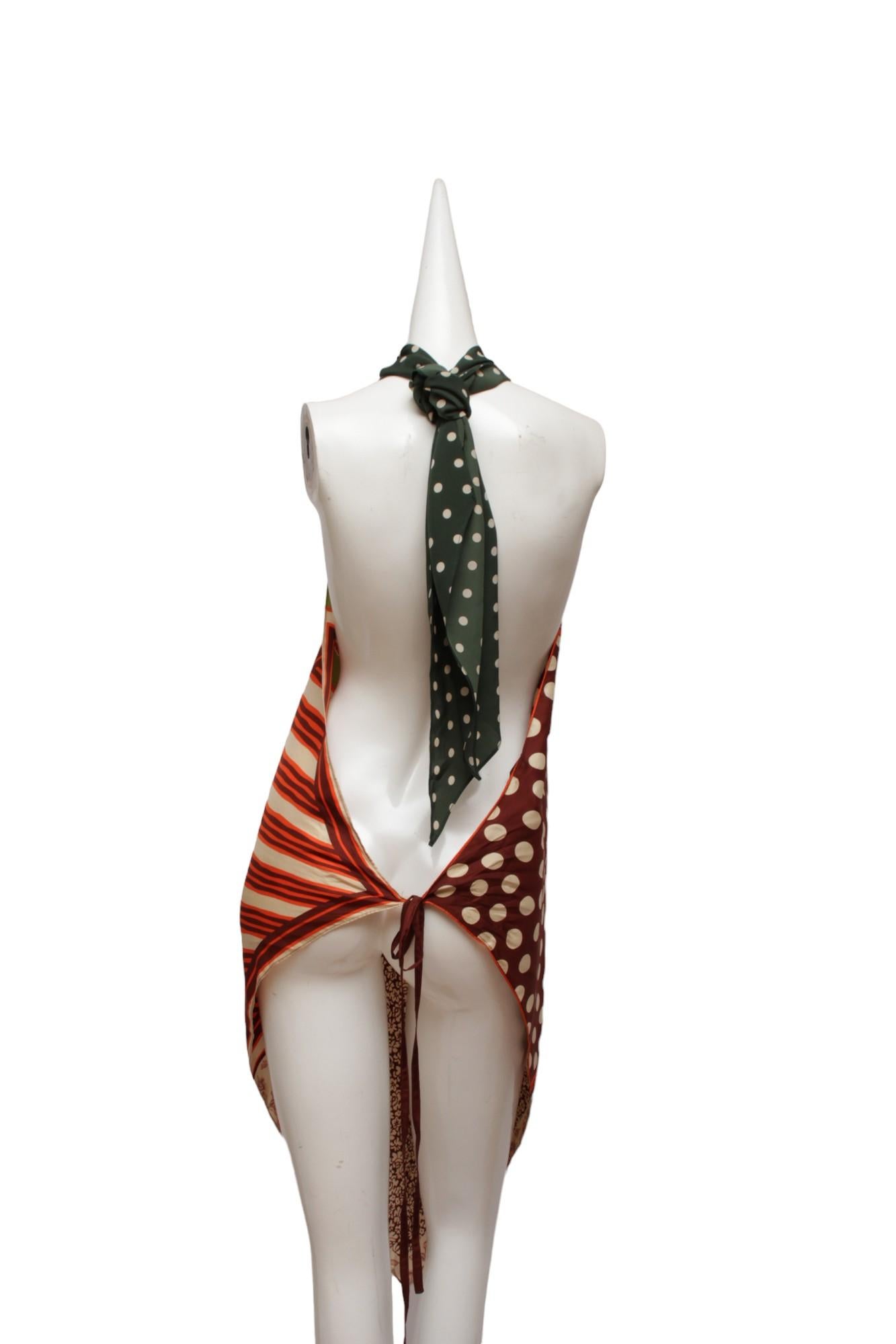 JEAN PAUL GAULTIER, Classique, Patchwork silk pants and silk scarf-like top In Excellent Condition In Kingston, NY