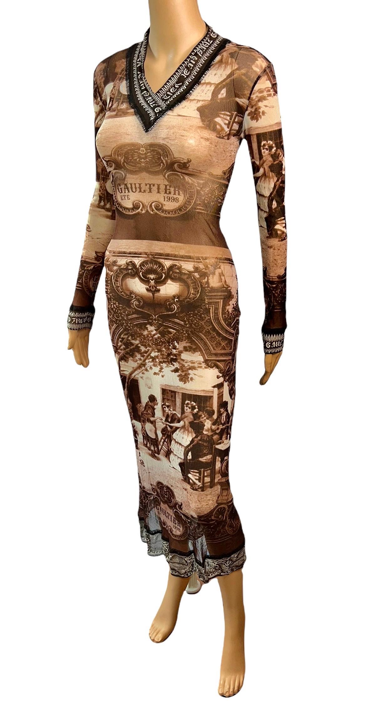 Jean Paul Gaultier Classique P/E 1998 Vintage Logo Semi-Sheer Mesh Maxi Dress Taglia S
