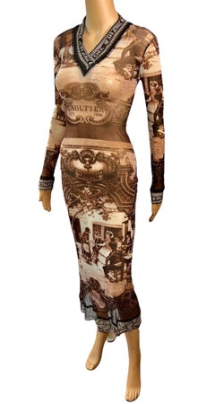 Jean Paul Gaultier Classique S/S 1998 Vintage Logo Semi-Sheer Mesh Maxi Dress