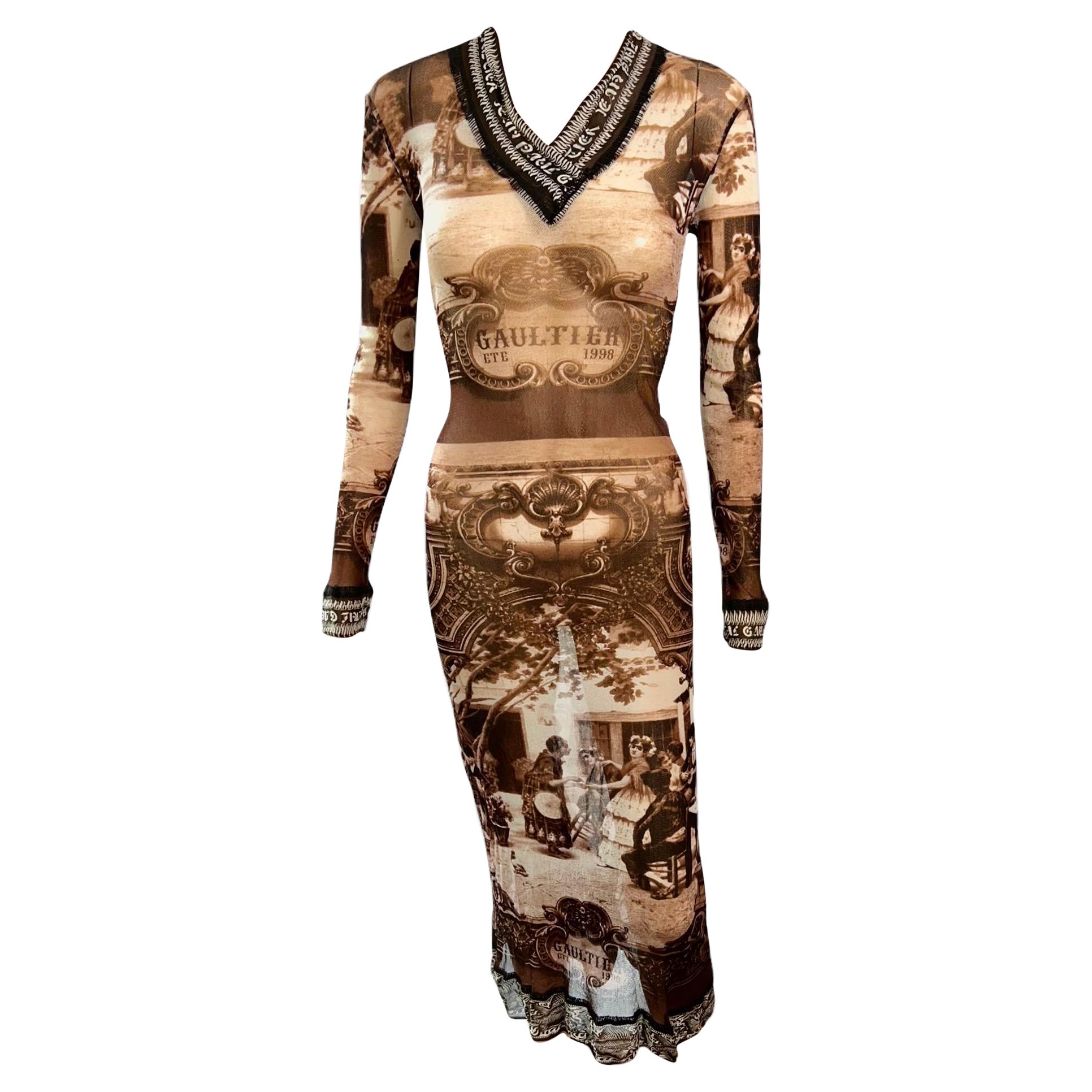 Robe longue en maille semi-transparente avec logo vintage Jean Paul Gaultier Classique S/S 1998