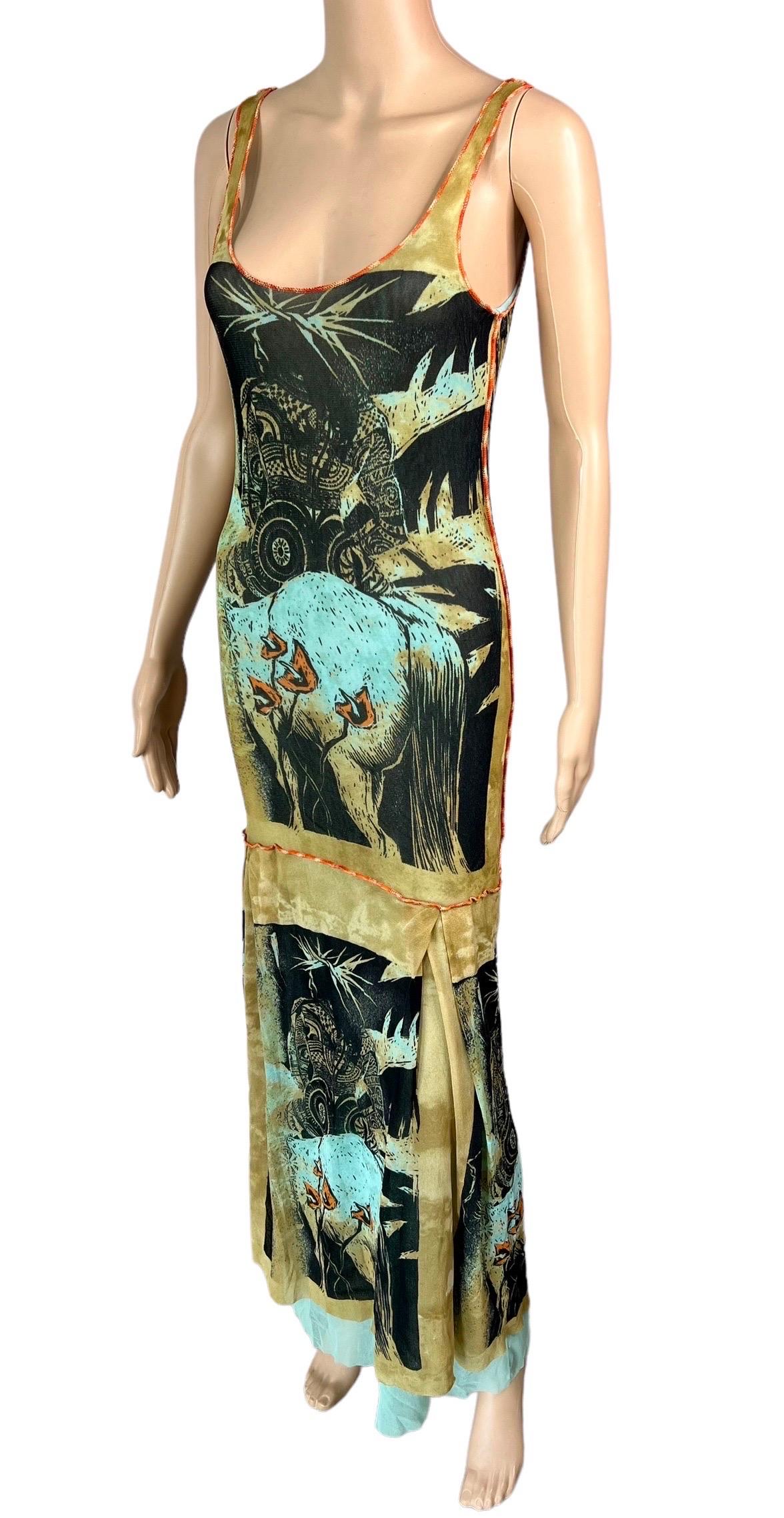 Women's or Men's Jean Paul Gaultier Classique S/S 2000 Vintage Semi-Sheer Mesh Maxi Dress For Sale
