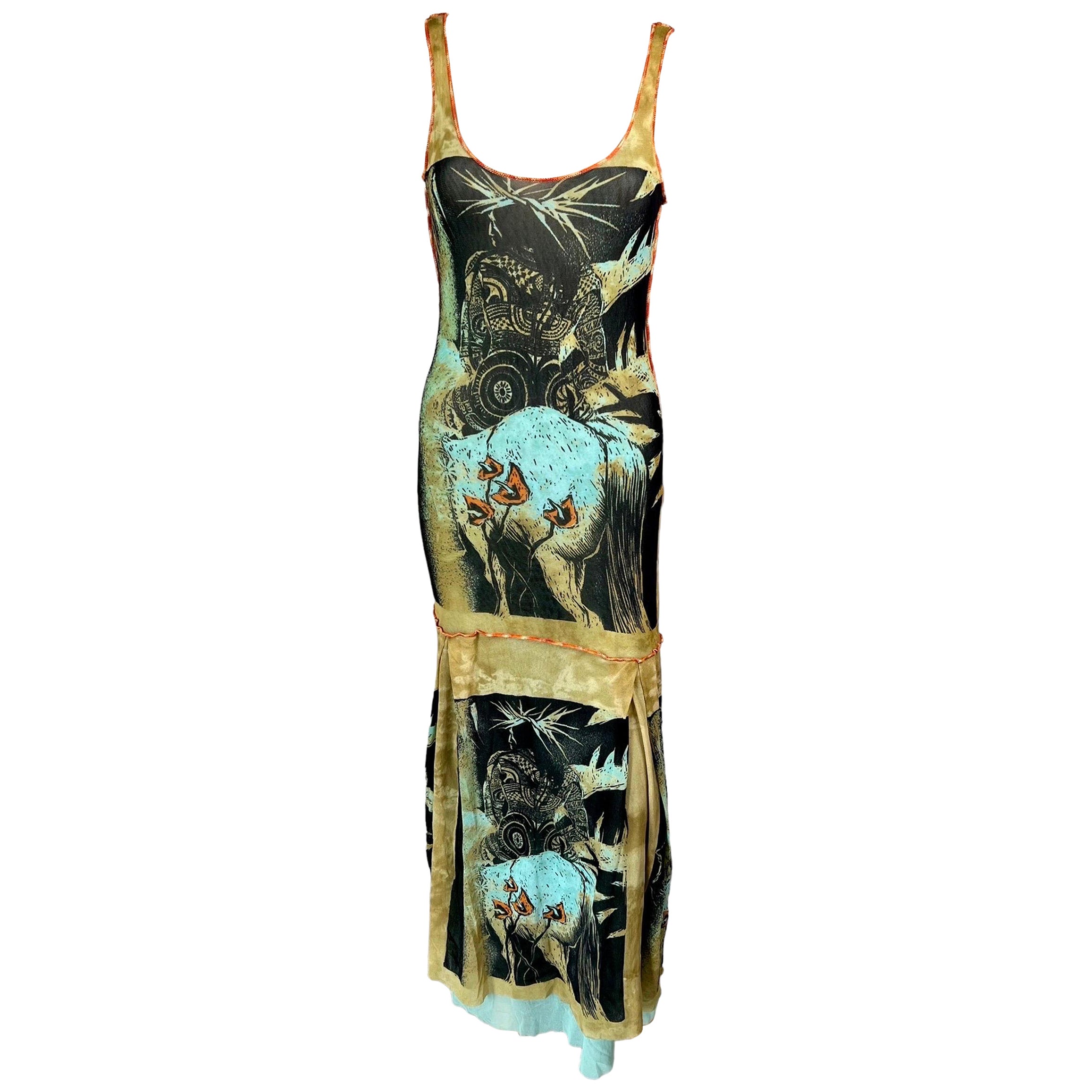 Jean Paul Gaultier Classique S/S 2000 - Robe longue vintage en maille semi-transparente en vente