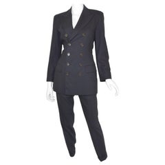 Jean Paul Gaultier Classique Vintage Pantalon en laine marine avec veste Costume