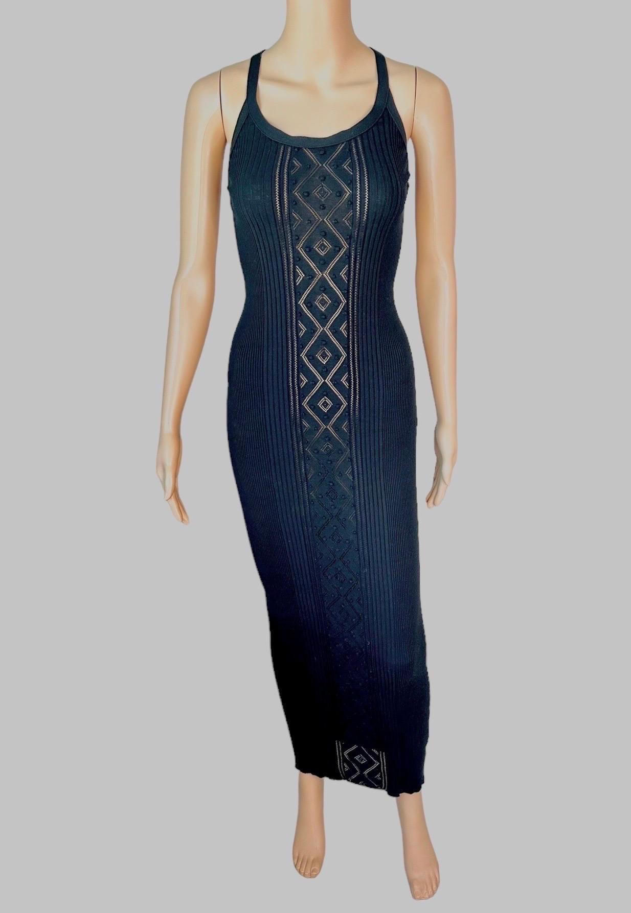 Jean Paul Gaultier Classique Vintage Semi-Sheer Knit Black Maxi Dress       In Good Condition For Sale In Naples, FL