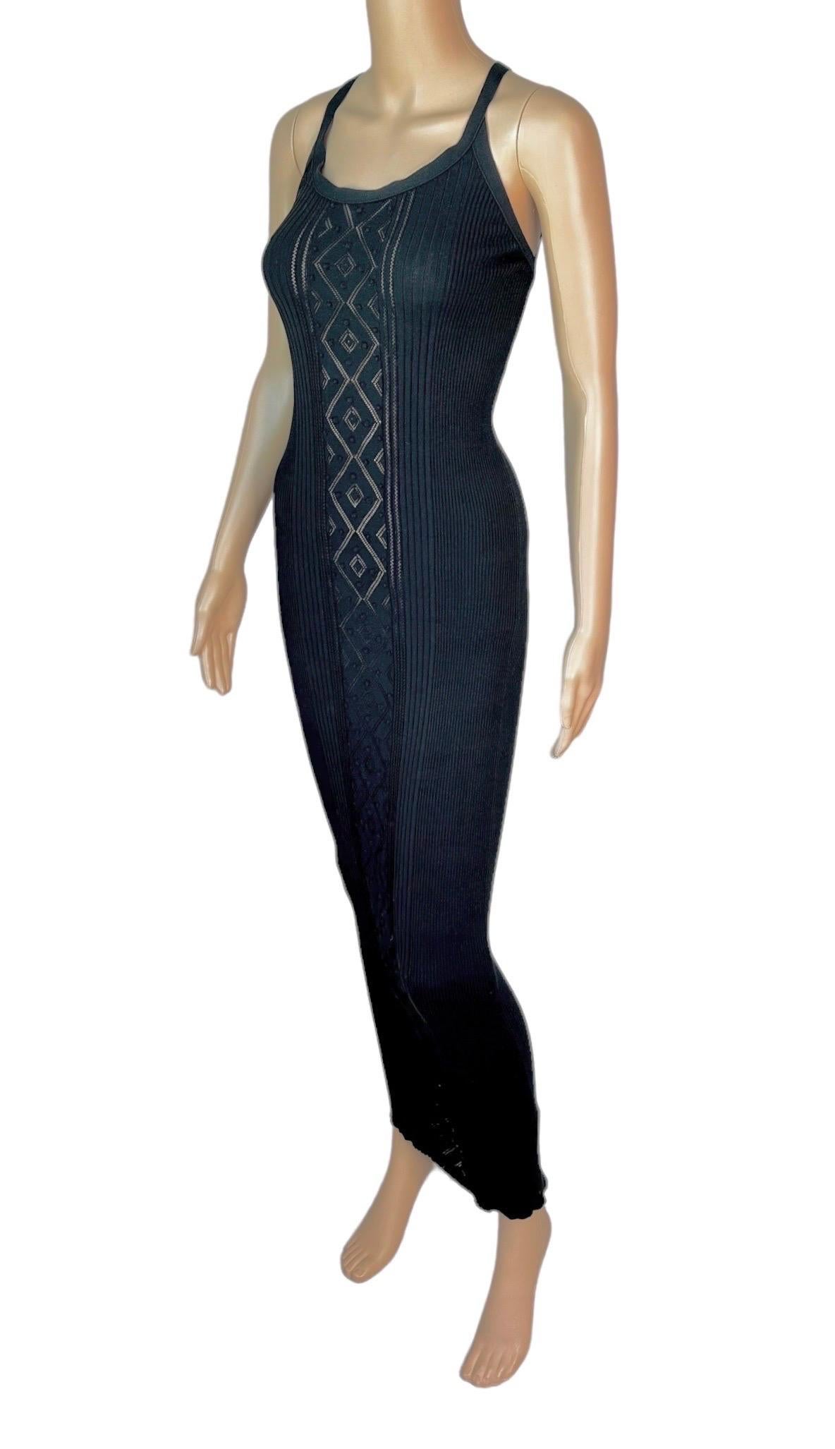 Women's or Men's Jean Paul Gaultier Classique Vintage Semi-Sheer Knit Black Maxi Dress For Sale