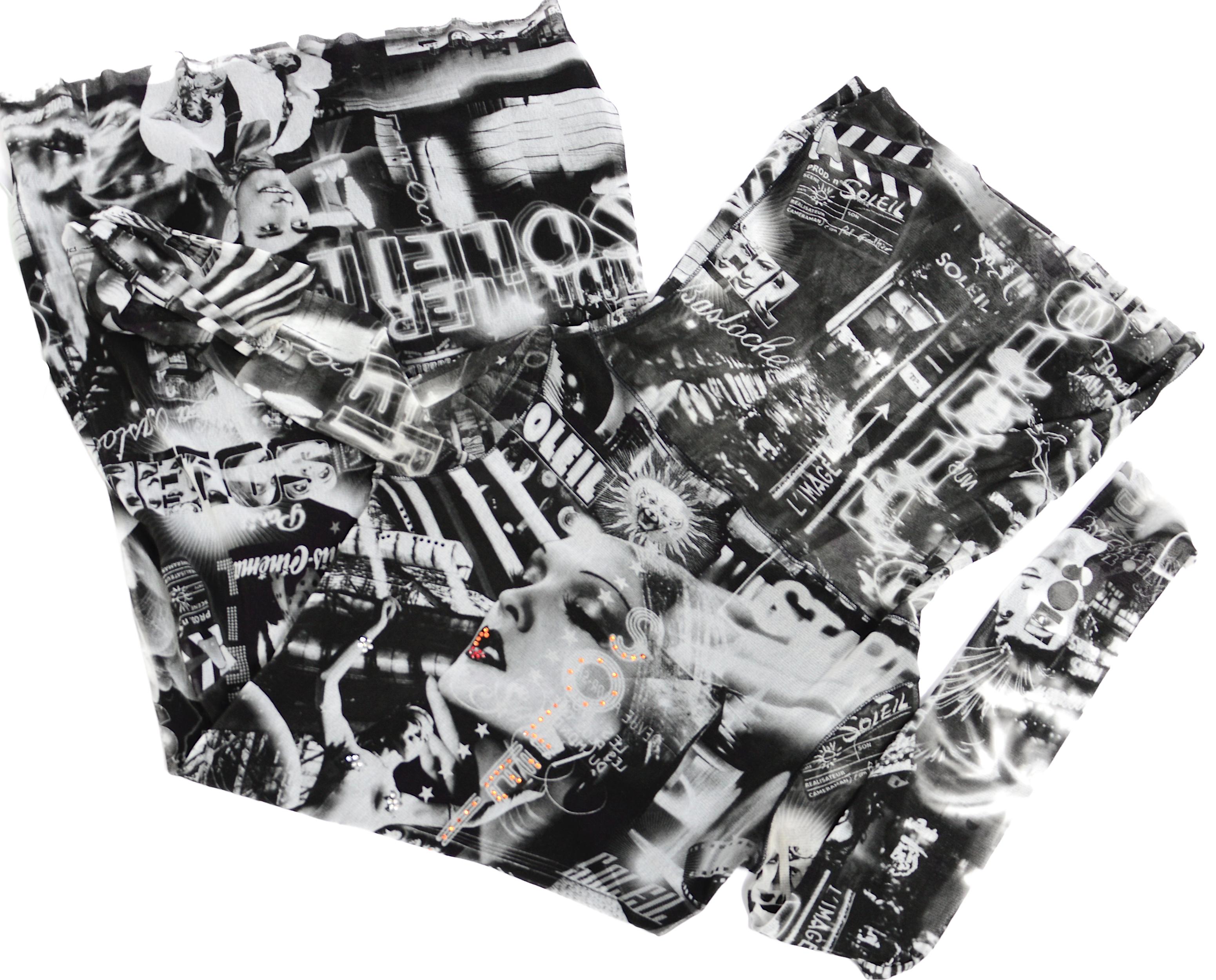 Jean Paul Gaultier Collectible Vintage años 90 París Cine Soleil Vestido de malla estampado en venta 9
