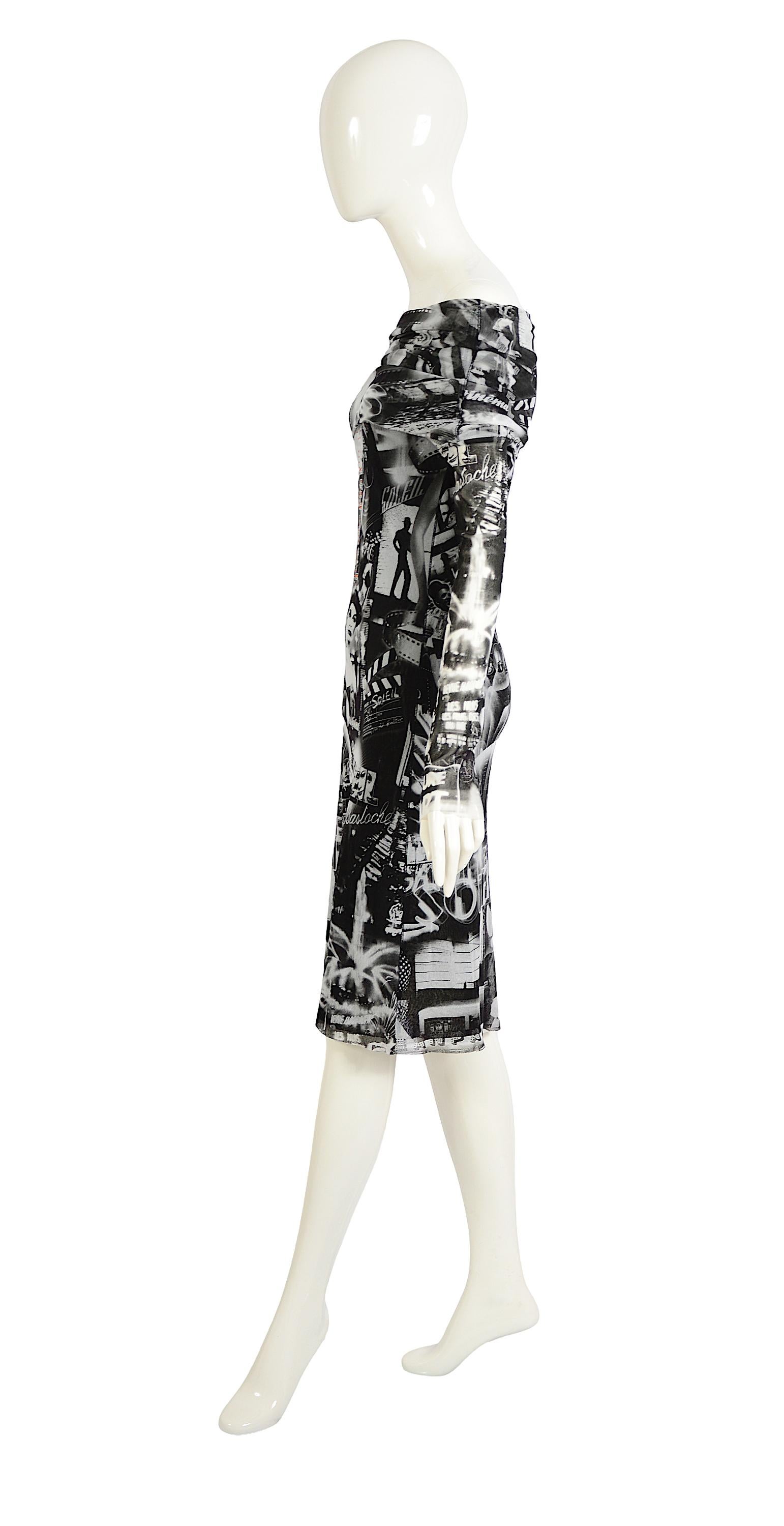 Jean Paul Gaultier Collectible Vintage años 90 París Cine Soleil Vestido de malla estampado en venta 1