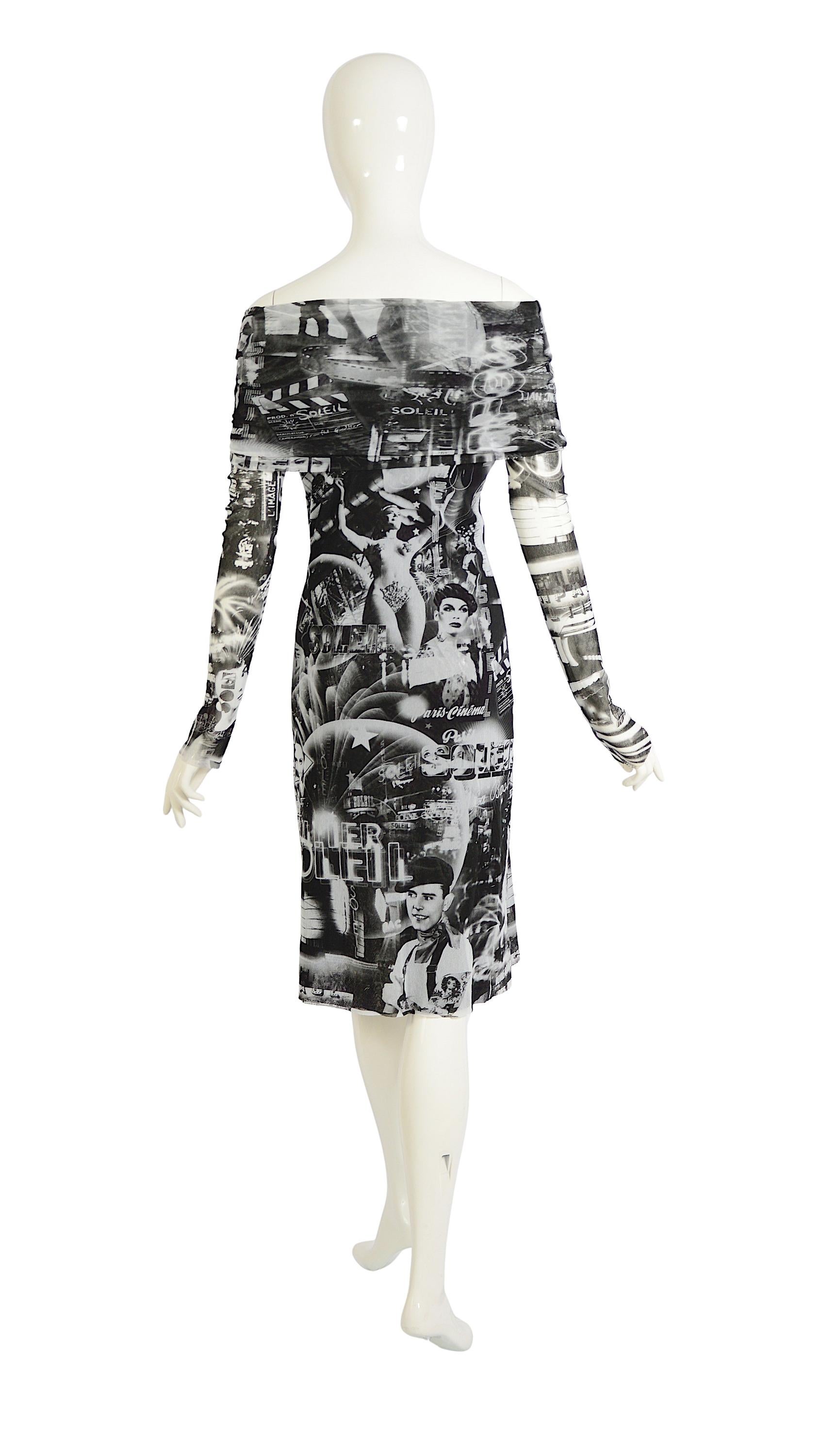 Jean Paul Gaultier Collectible Vintage años 90 París Cine Soleil Vestido de malla estampado en venta 3