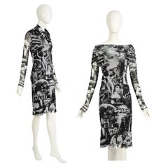 Jean Paul Gaultier Collectible Vintage 90s Paris Cinema Soleil Print Mesh Dress