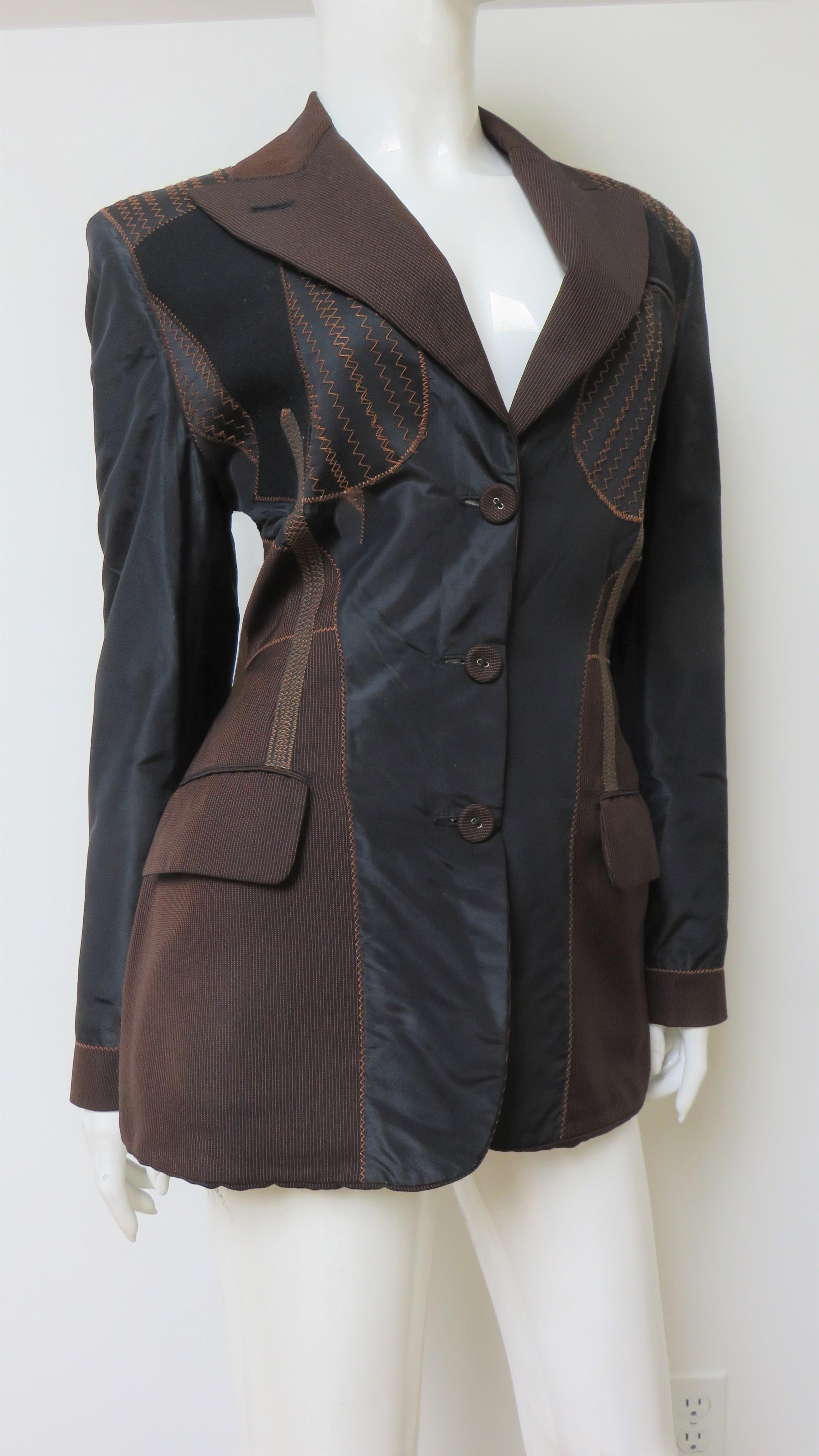 Noir Jean Paul Gaultier Color Block Silk Jacket (veste en soie) en vente