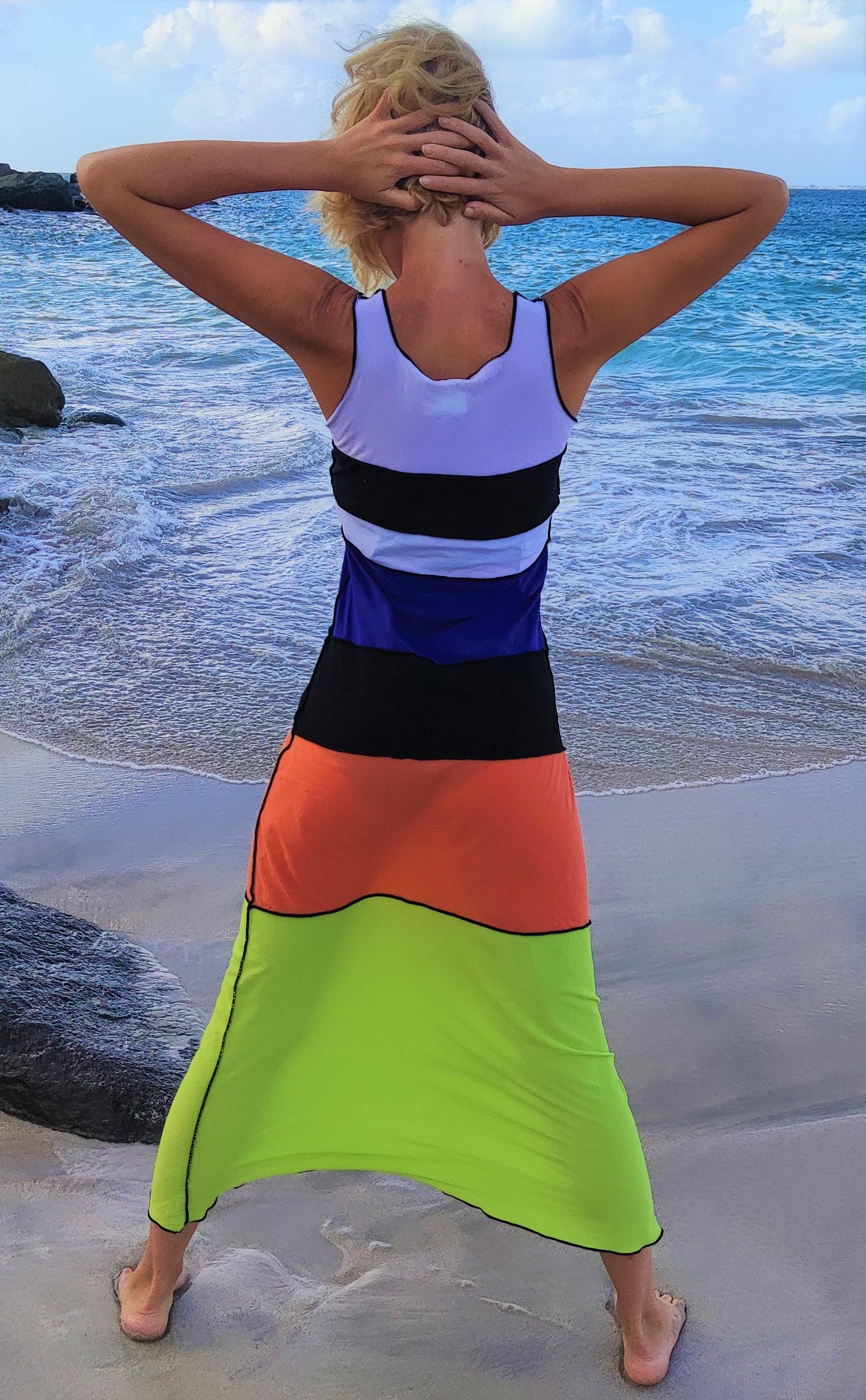 Jean Paul Gaultier Color Block Striped Rainbow Vintage Body Tattoo Maxi Dress For Sale 4