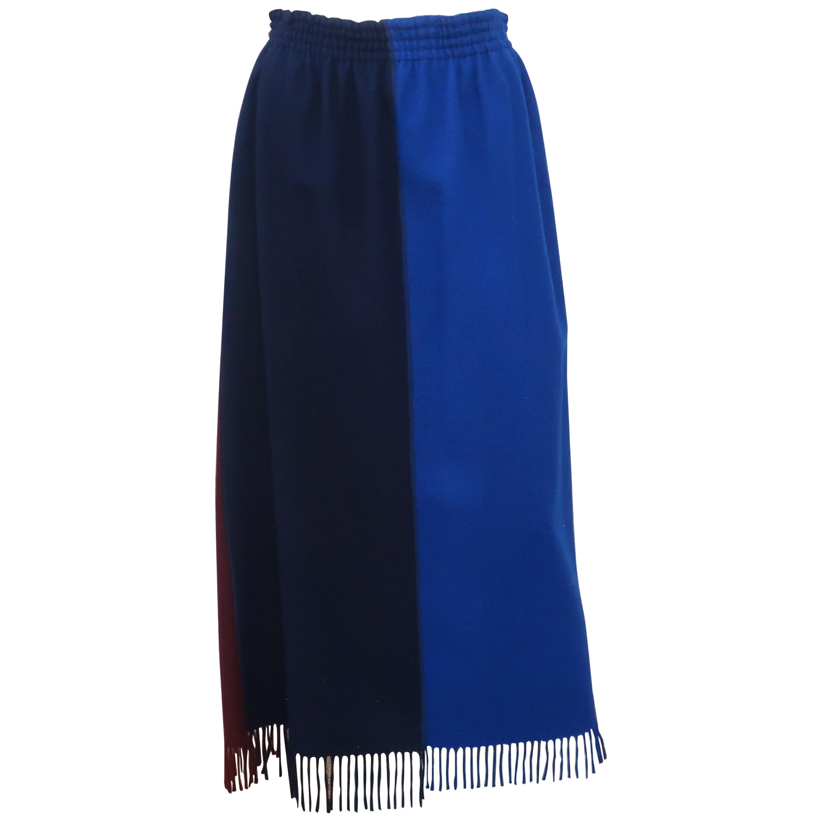 Jean Paul Gaultier Color Block Wool Fringe Skirt, 1980's