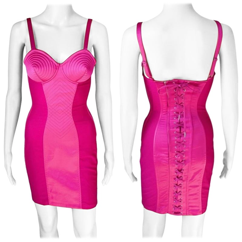 Jean Paul Gaultier Jeans Bustier con reggiseno a cono, corsetto in pizzo, vestito bondage Bodycon