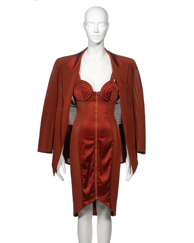 Jean Paul Gaultier Copper Cone Bra Evening Dress and Jacket Ensemble, ss  1987 For Sale at 1stDibs