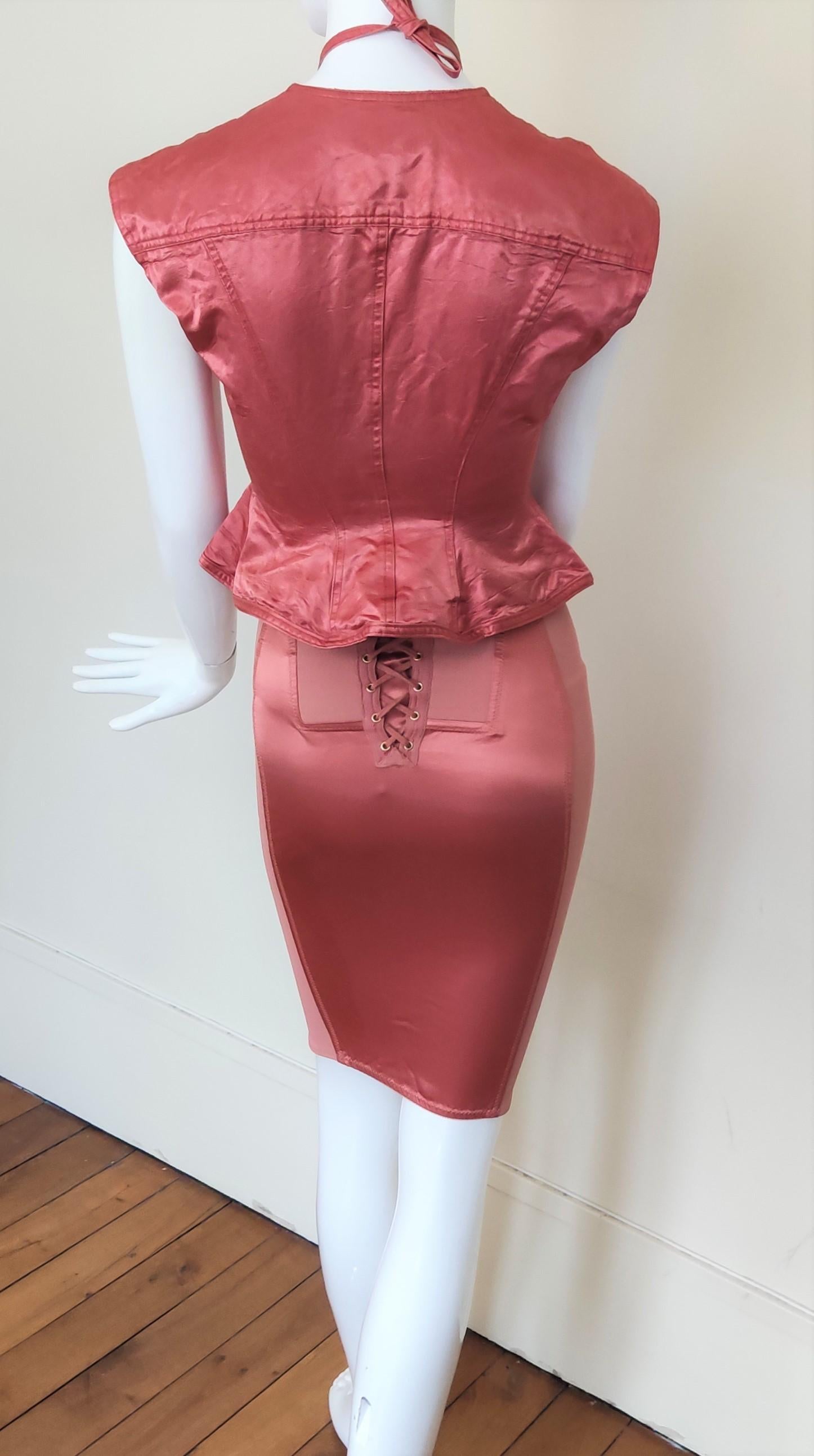 Jean Paul Gaultier - Robe bustier vintage en dentelle rose et rose avec corset de bondage en vente 8