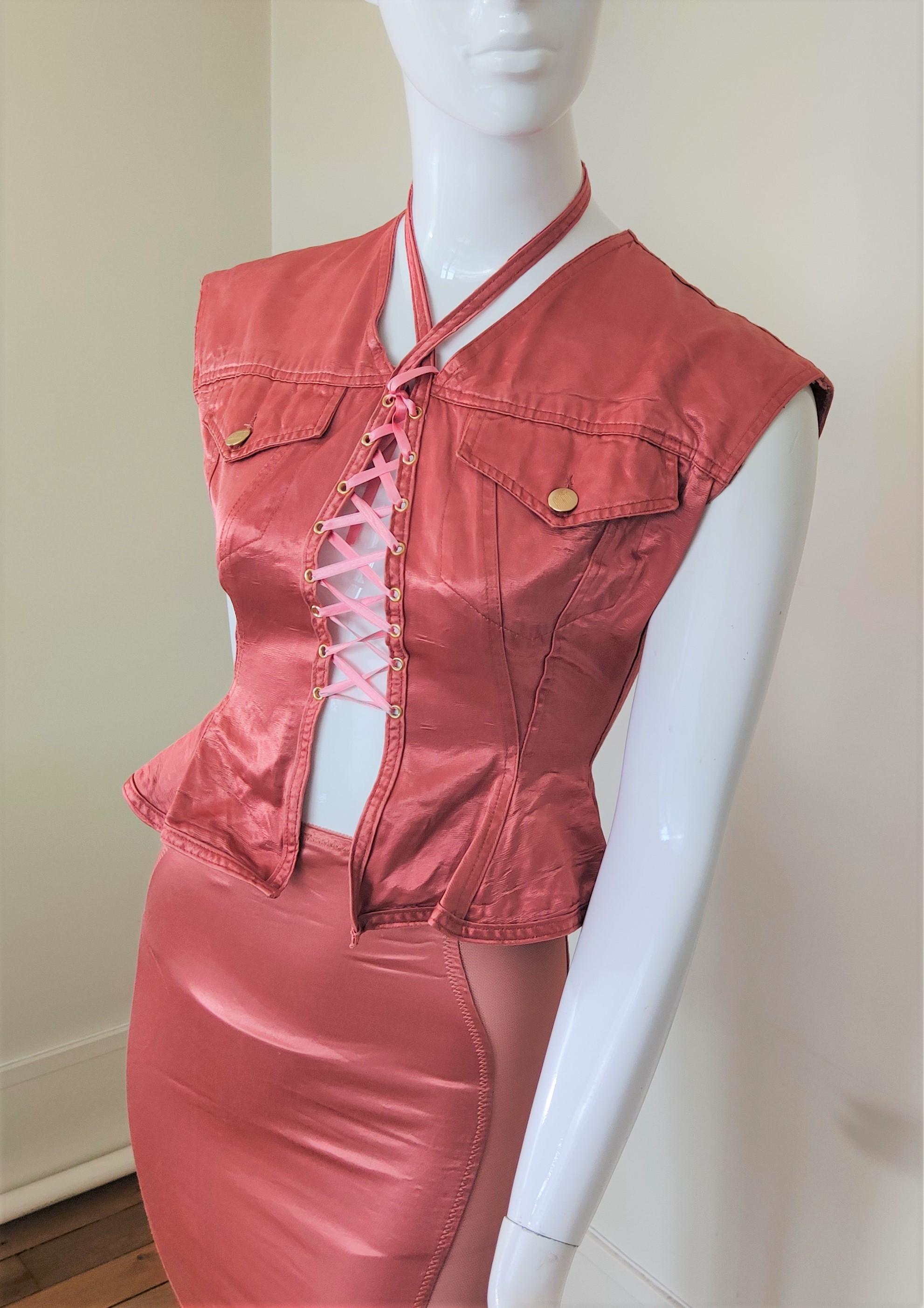 Jean Paul Gaultier Korsett-Bustier Rosa Rose Vintage Bondage-Kleid aus Spitze im Angebot 9