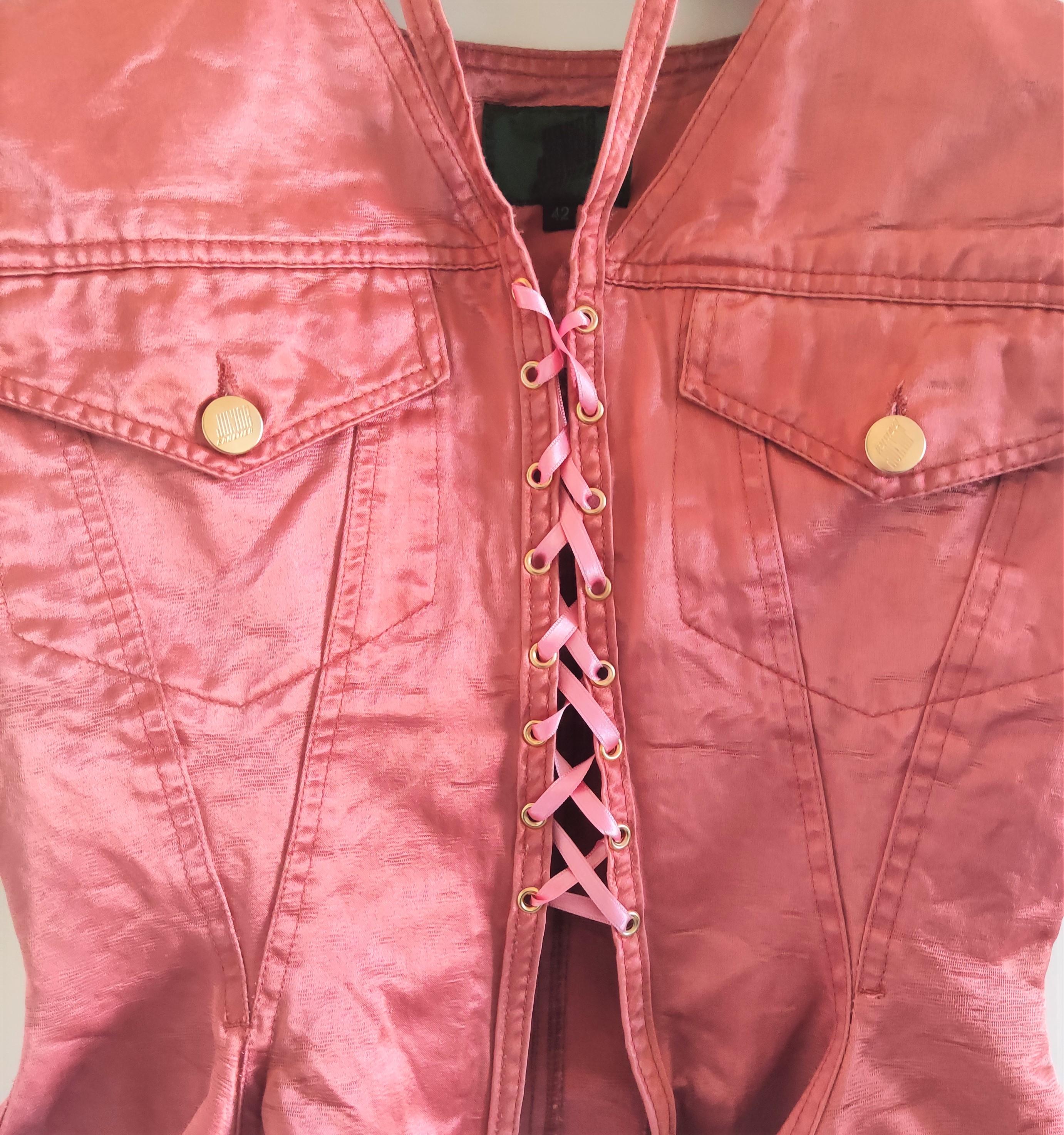 Jean Paul Gaultier - Robe bustier vintage en dentelle rose et rose avec corset de bondage en vente 3