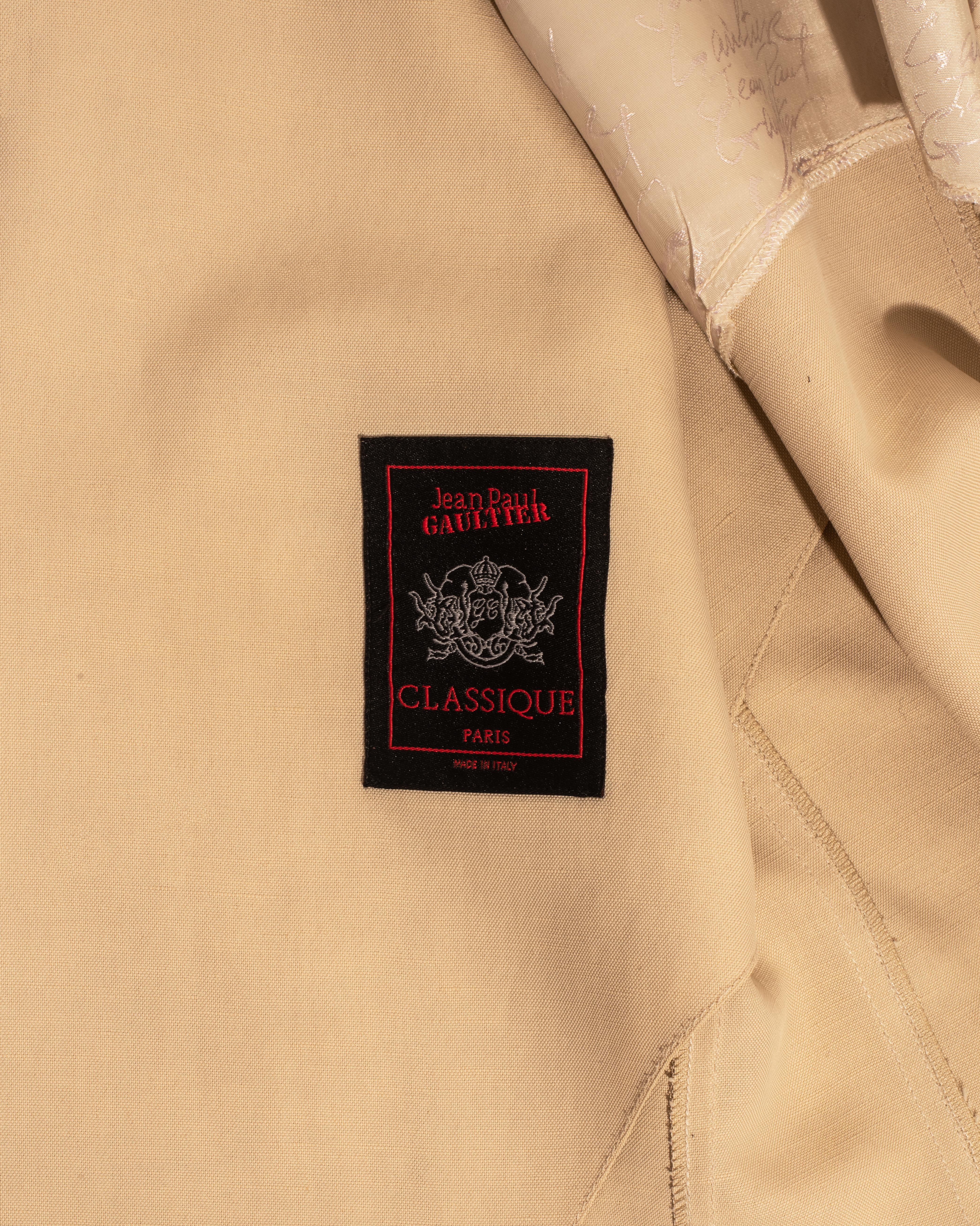 Jean Paul Gaultier cream linen three piece pant suit, ss 1997 For Sale 1