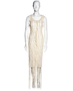 Jean Paul Gaultier cream mesh dress with fringe hem, ss 2002