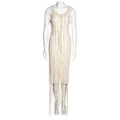 Jean Paul Gaultier Jeans, abito in rete color crema con orlo a frange, ss 2002