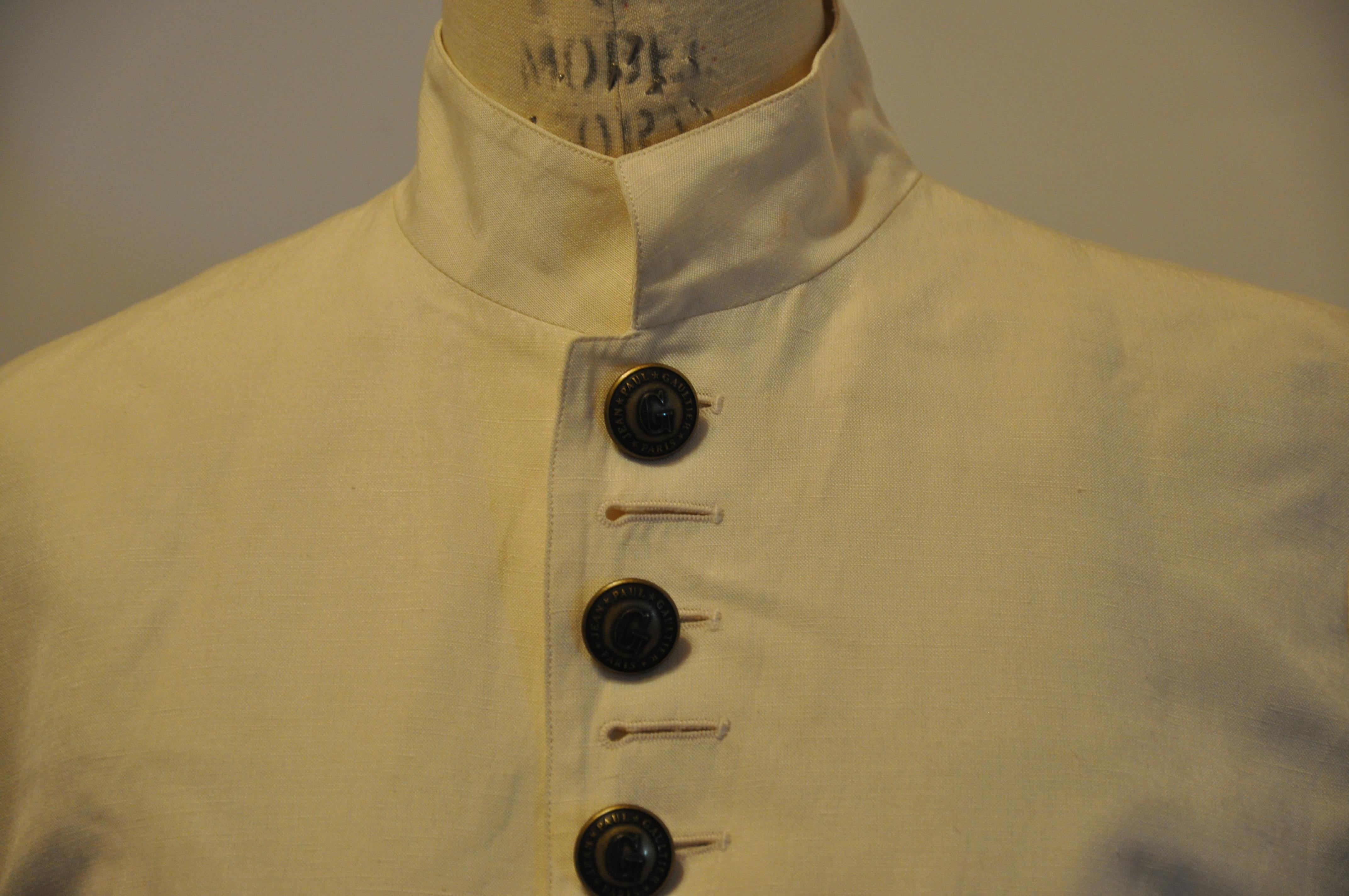 Jean Paul Gaultier Cream Silk-Linen Military-Style Jacket In Good Condition For Sale In New York, NY