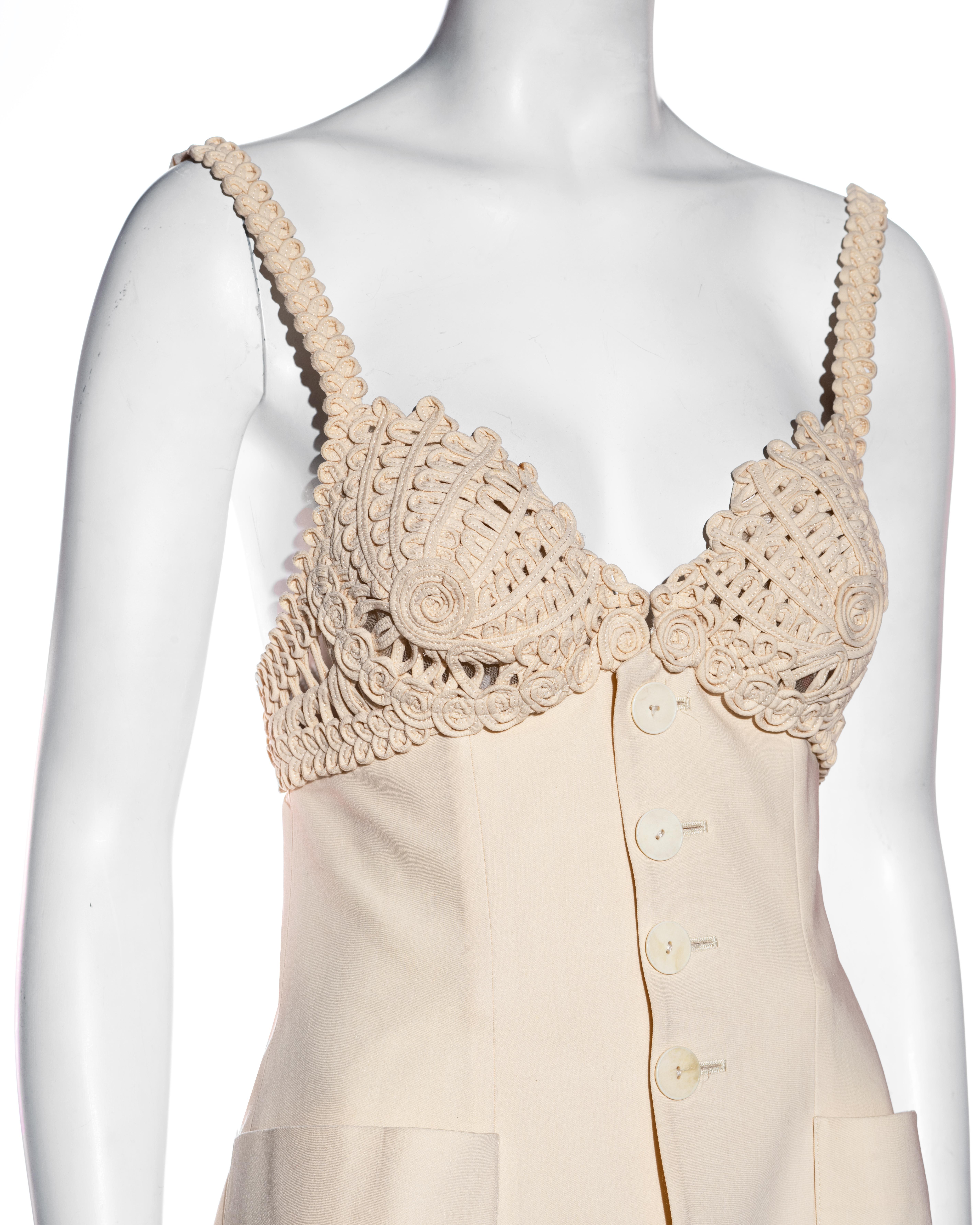 Jean Paul Gaultier cream wool and macramé 3 piece pant suit, ss 2007 In Excellent Condition In London, GB