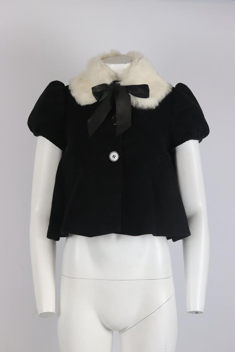 Jean Paul Gaultier Cropped Rabbit Fur Trimmed Cotton Jacket Fr 38 Uk 10 ...