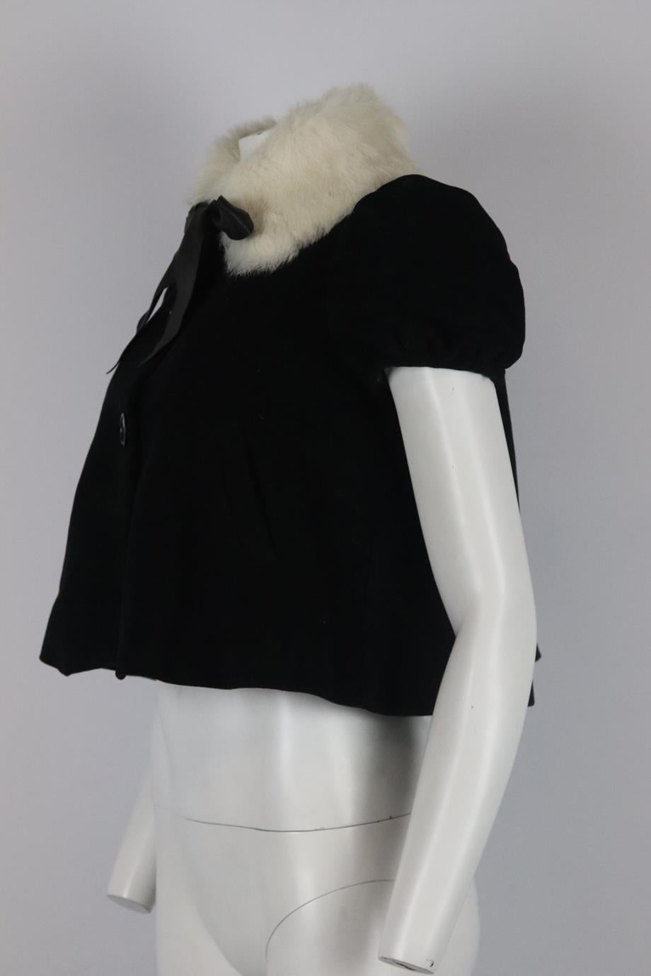 Jean Paul Gaultier Cropped Rabbit Fur Trimmed Cotton Jacket Fr 38 Uk 10 In Excellent Condition In London, GB