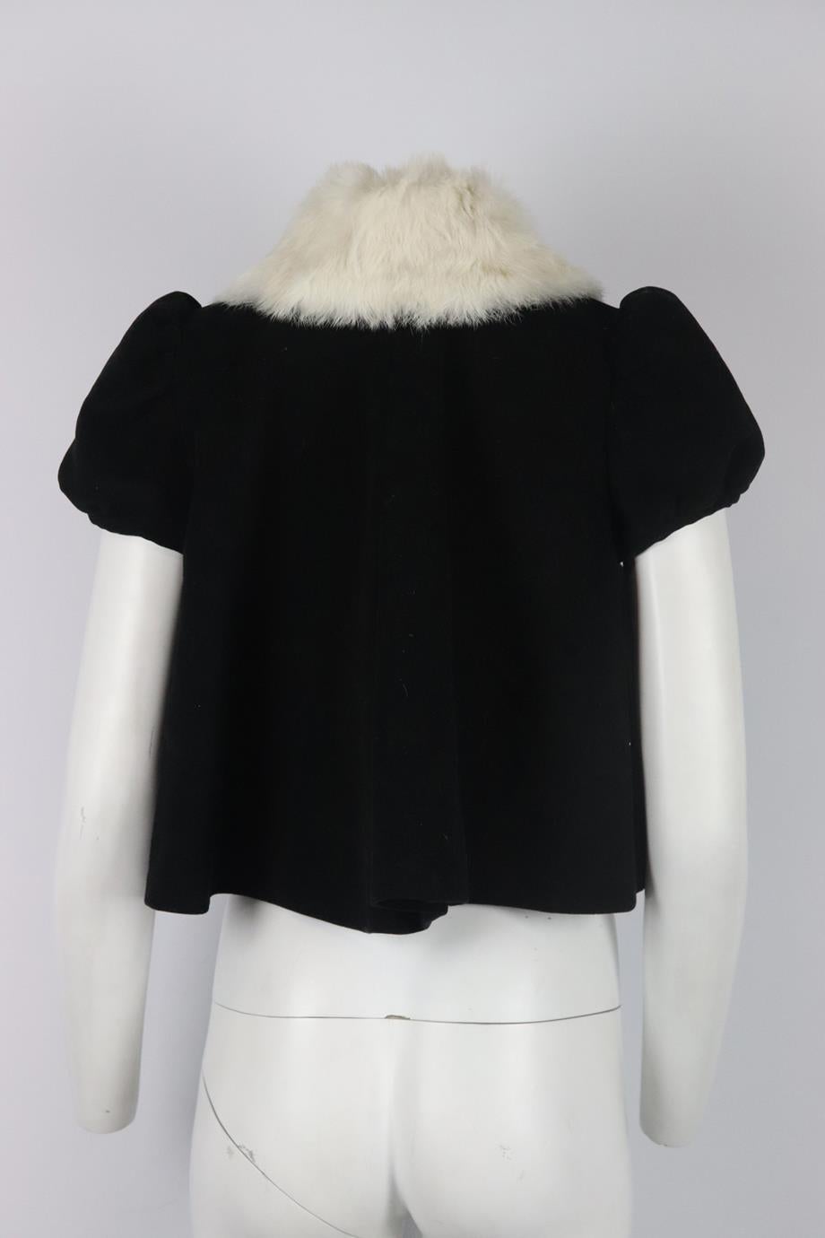 Women's Jean Paul Gaultier Cropped Rabbit Fur Trimmed Cotton Jacket Fr 38 Uk 10