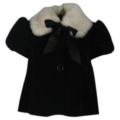 Jean Paul Gaultier Cropped Rabbit Fur Trimmed Cotton Jacket Fr 38 Uk 10