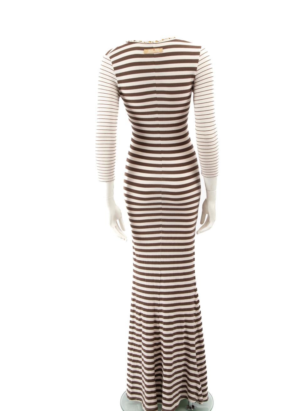 Beige Jean Paul Gaultier Crystal Embellished Stripe Dress Size S