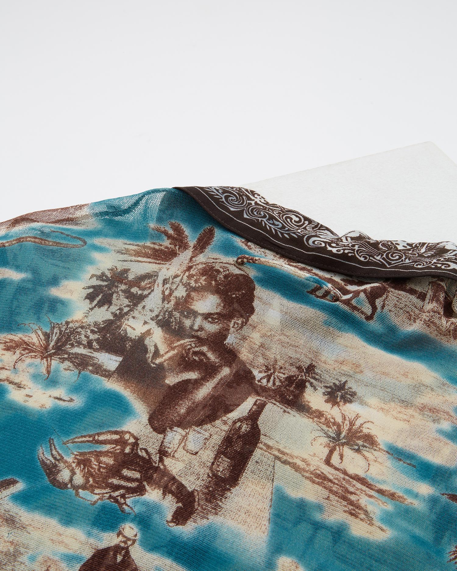 Jean Paul Gaultier Cuba print mesh long-sleeve shirt, ss 1998 For Sale 1