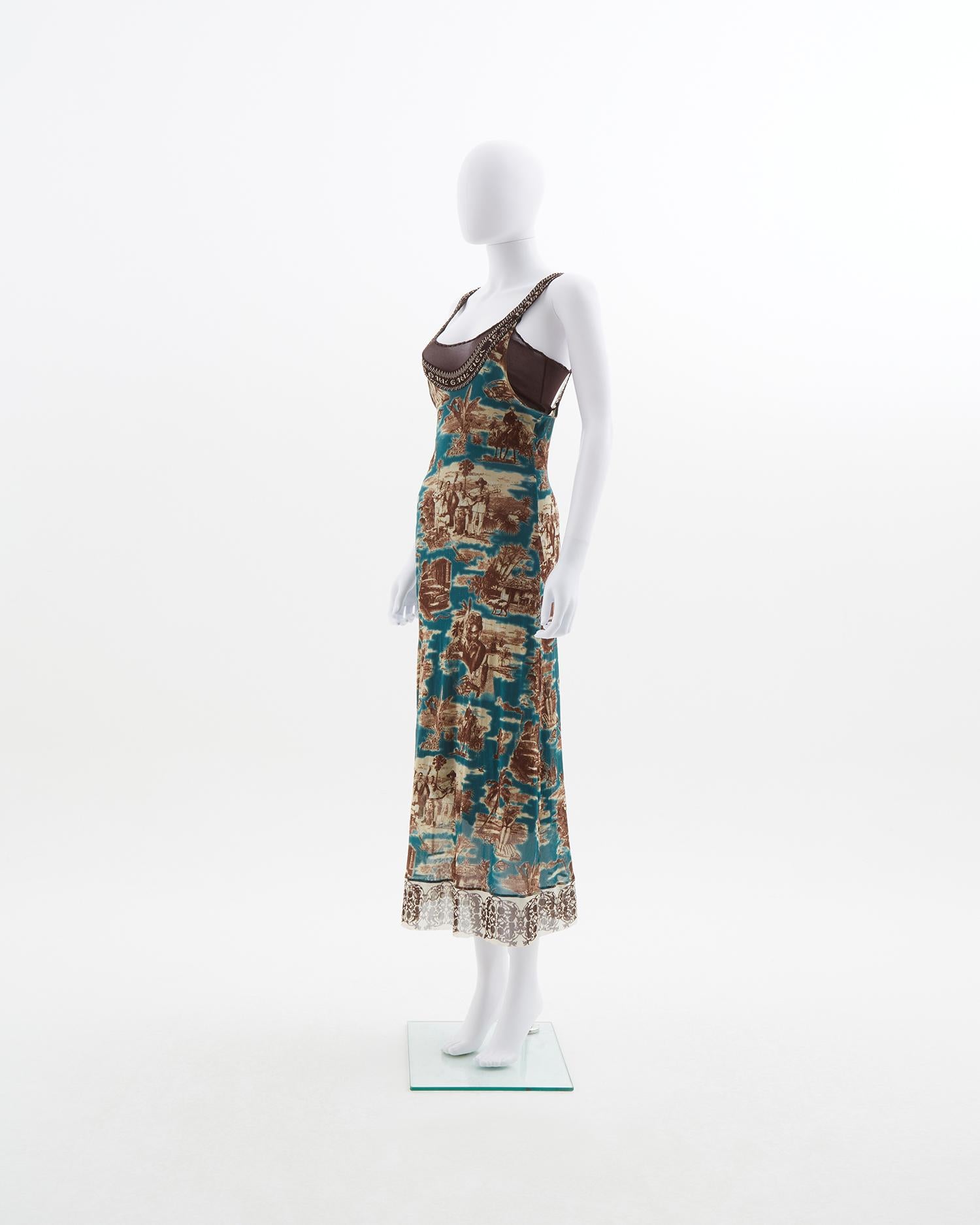 Jean Paul Gaultier Cuba print mesh maxi dres, ss 1998 In Excellent Condition For Sale In Milano, IT