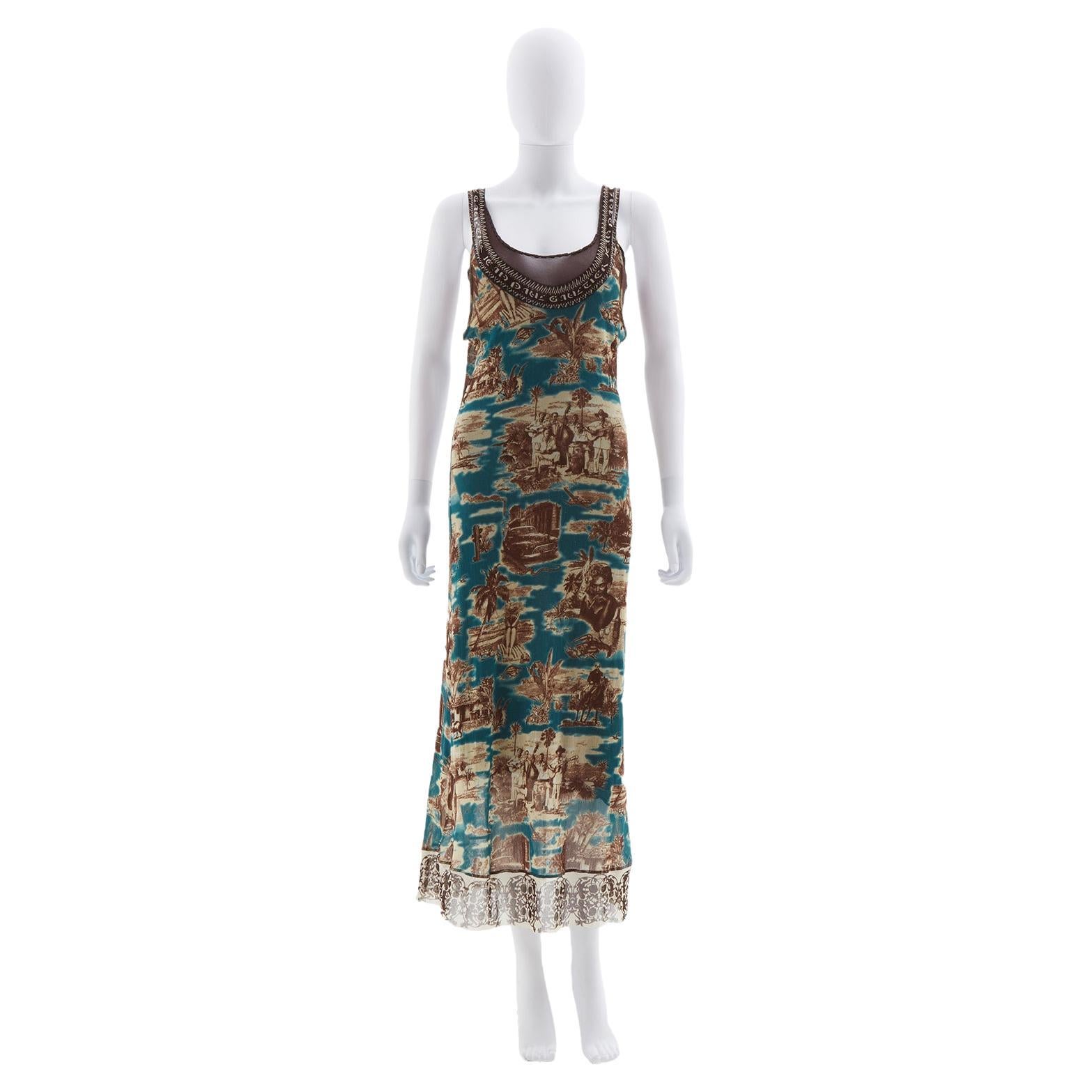 Jean Paul Gaultier Cuba print mesh maxi dres, ss 1998