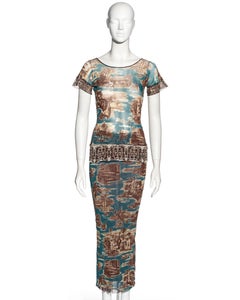Jean Paul Gaultier Cuba print mesh t-shirt and maxi skirt set, ss 1998