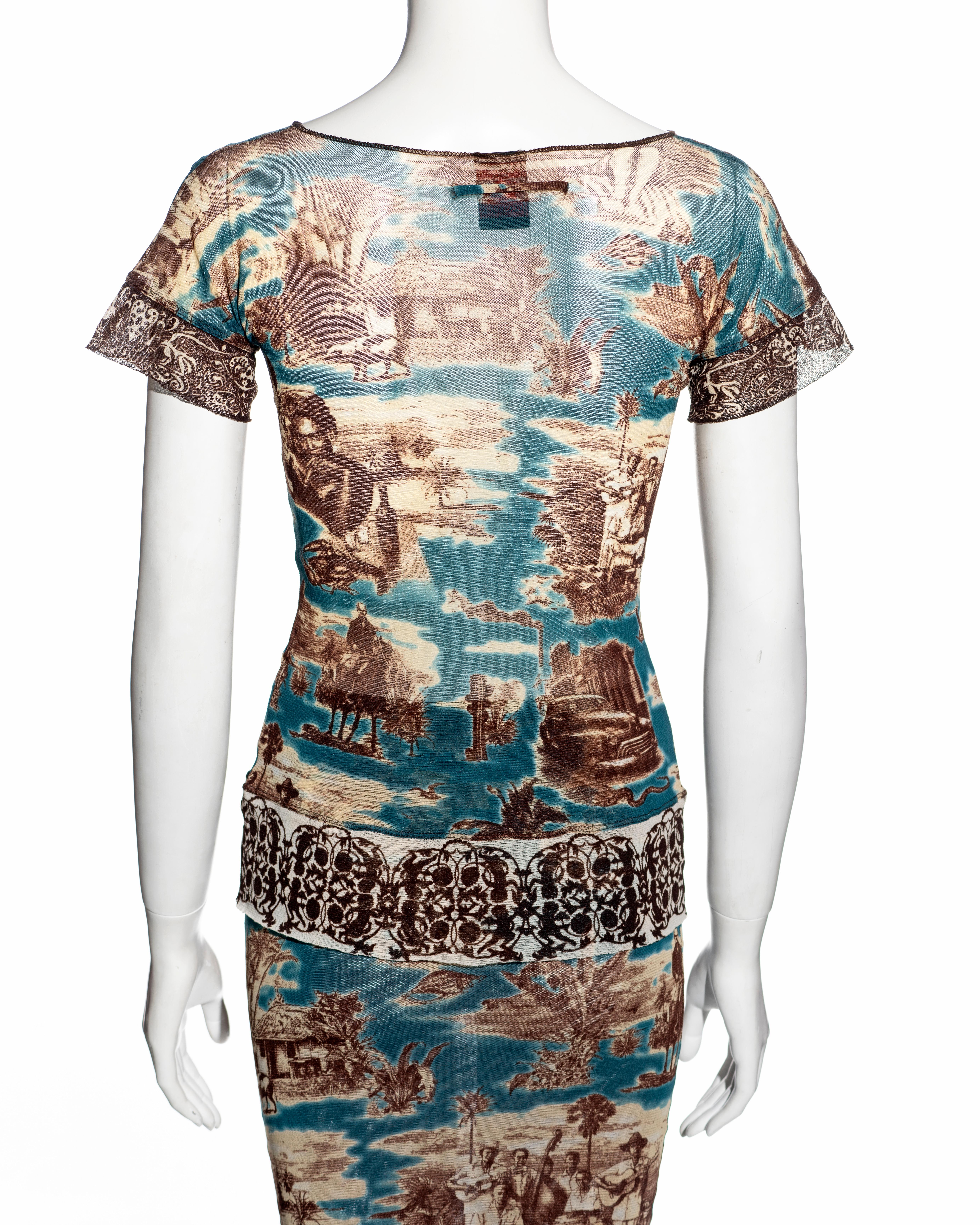 Jean Paul Gaultier Cuba print mesh t-shirt and maxi skirt set, ss 1998 3
