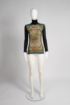Jean Paul Gaultier Currency Print Mesh Turtleneck Top, Fall-Winter 1994-1995