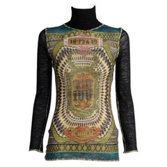 Vintage Jean Paul Gaultier Currency Print Mesh Turtleneck Top, Fall-Winter 1994-1995