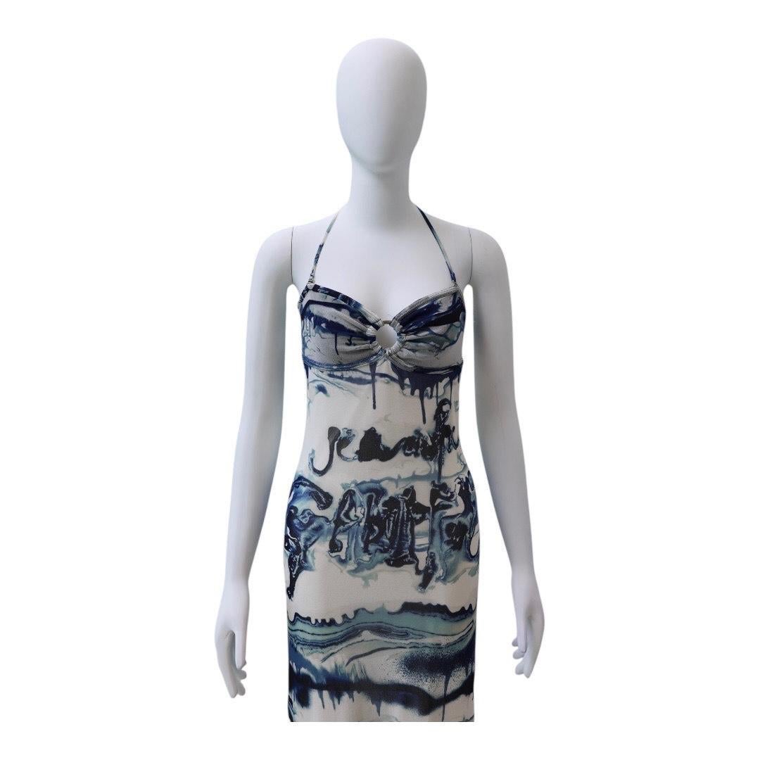 Gray Jean Paul Gaultier “Curve” Printed Mesh Dress For Sale
