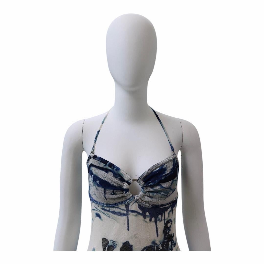 Jean Paul Gaultier “Curve” Printed Mesh Dress In Excellent Condition For Sale In Dallas, TX
