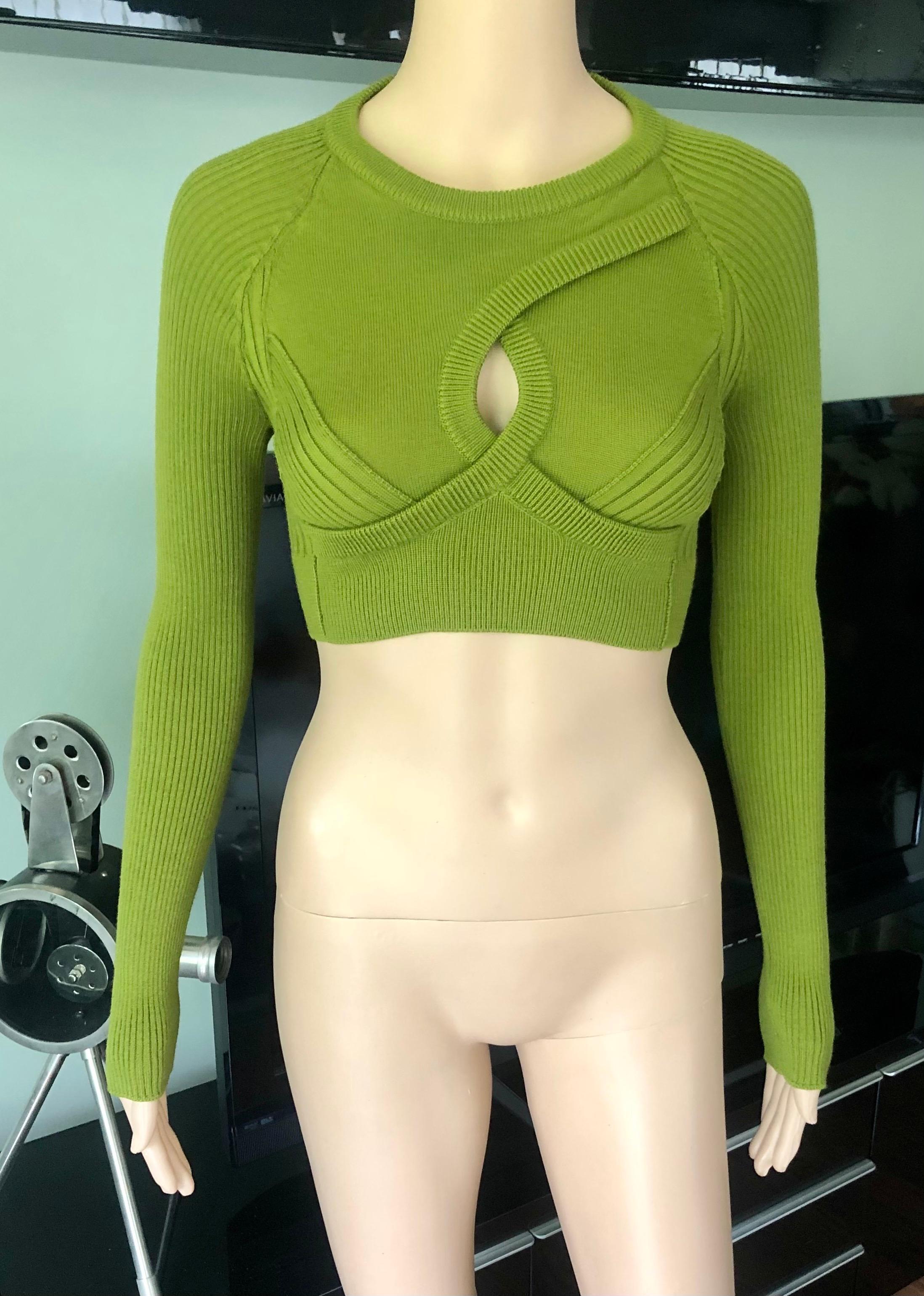 Vert Jean Paul Gaultier Cutout Crop Sweater Top en vente